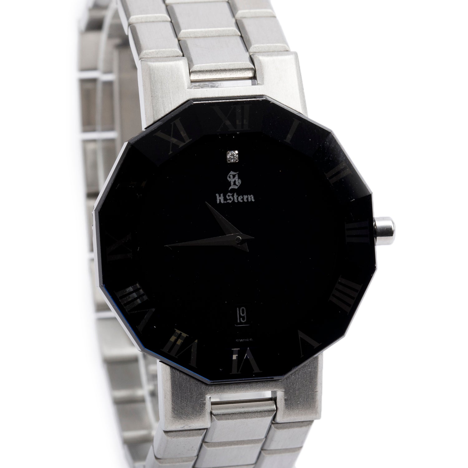 H.Stern Stainless Steel Sapphire Collection 34 MM Quartz Watch Black Diamond Dial