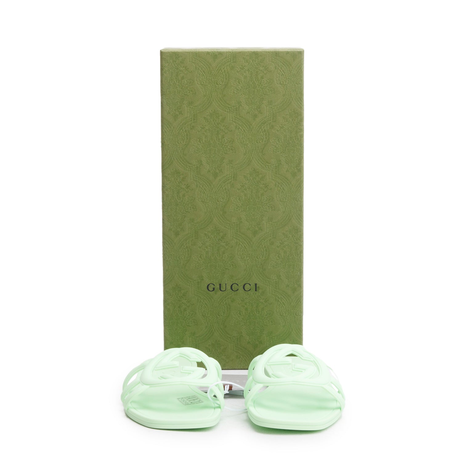 Gucci Green Rubber Interlocking G Cutout Flat Slide Sandals, Size 35 w/ Box