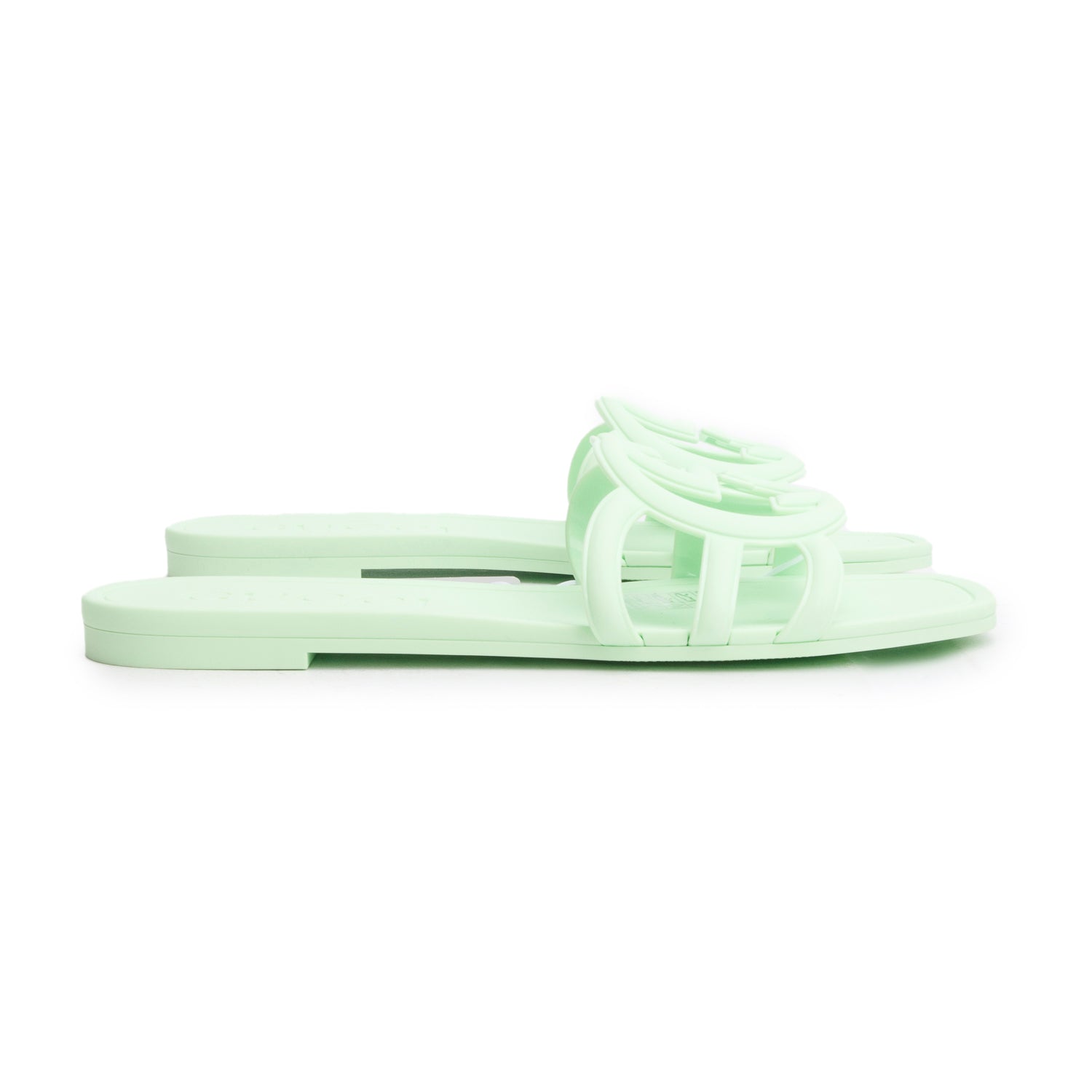 Gucci Green Rubber Interlocking G Cutout Flat Slide Sandals, Size 35 w/ Box