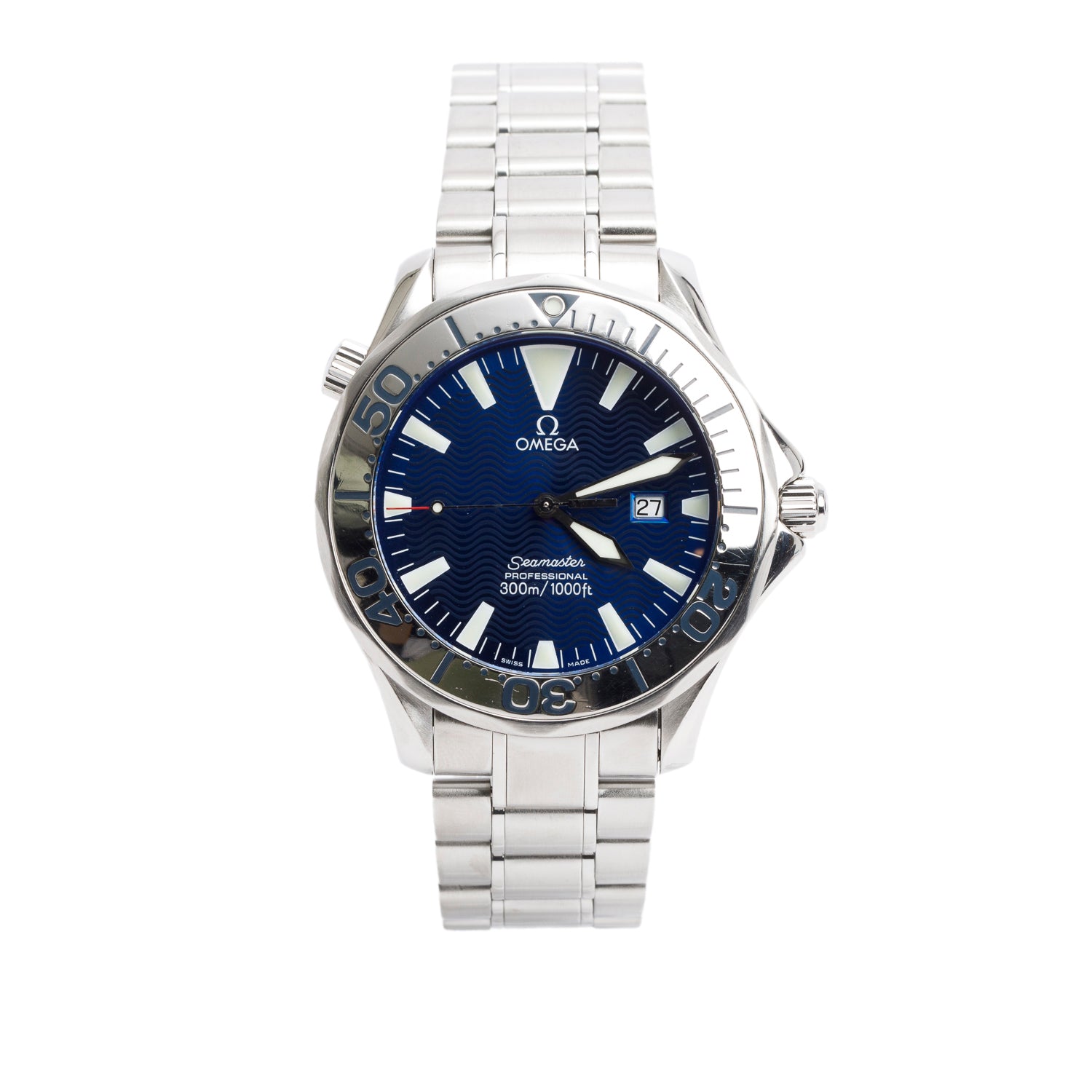 Omega Stainless Steel Seamaster 41 MM Quartz Watch Blue Dial w/ Box