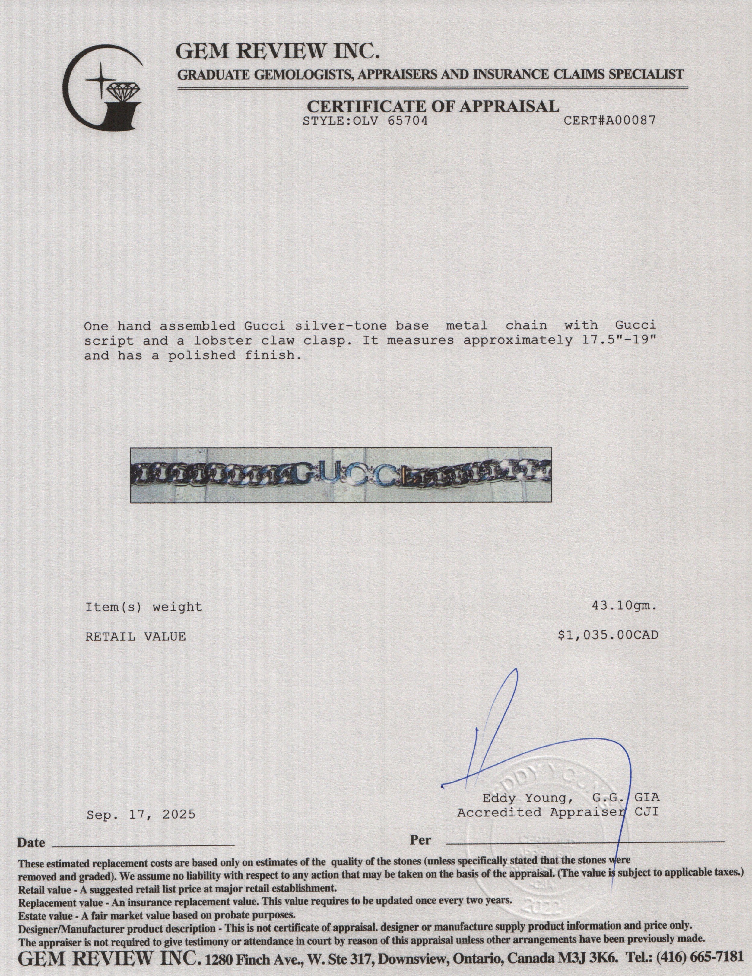 Gucci Silver-Tone Metal Chain with Gucci Script