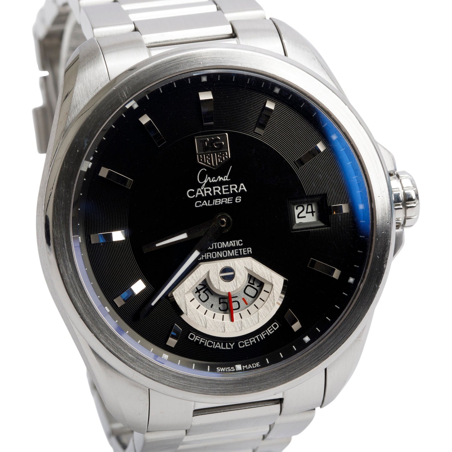 Tag Heuer Stainless Steel Grand Carrera 40 MM Automatic Watch Black Dial WAV511A