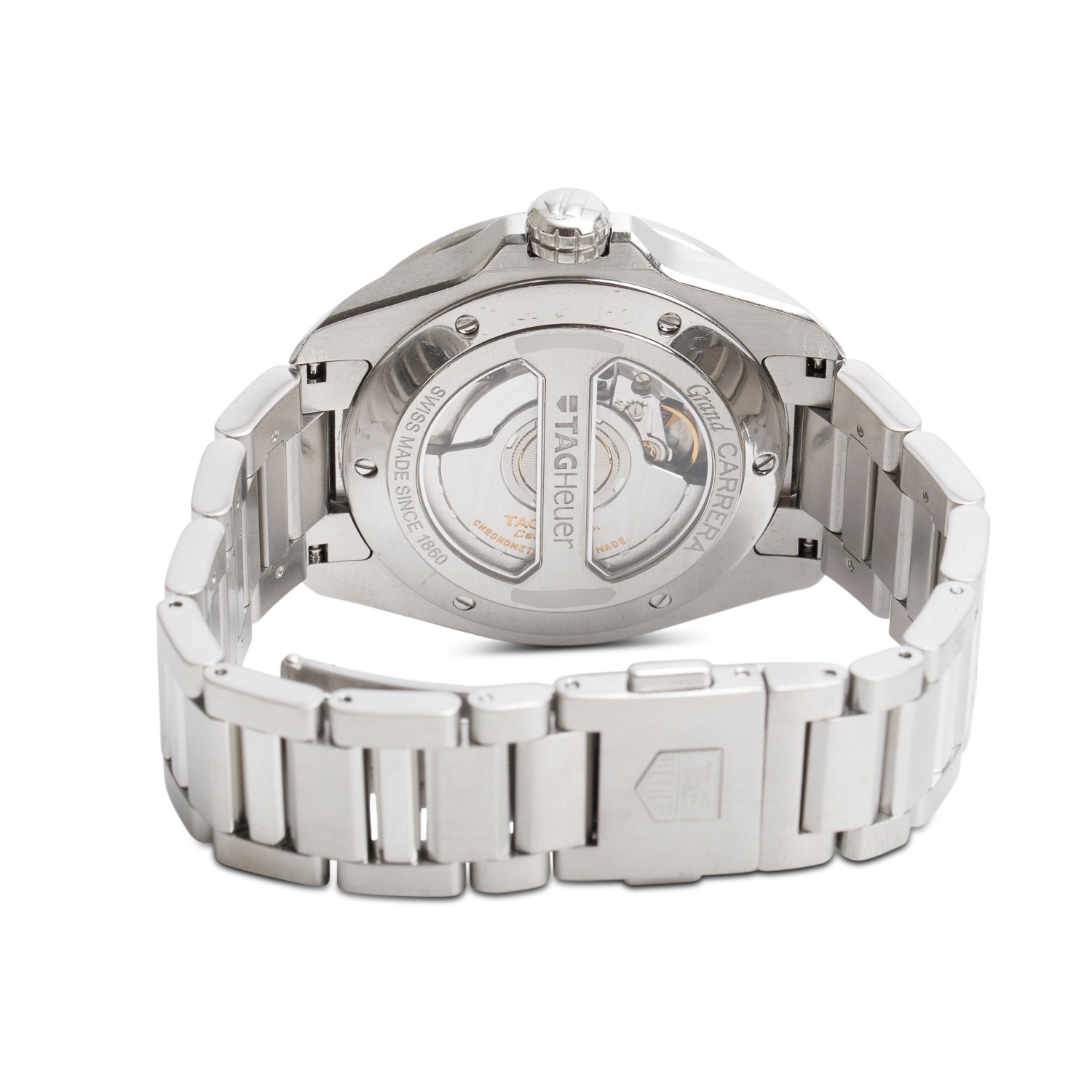 Tag Heuer Stainless Steel Grand Carrera 40 MM Automatic Watch Black Dial WAV511A