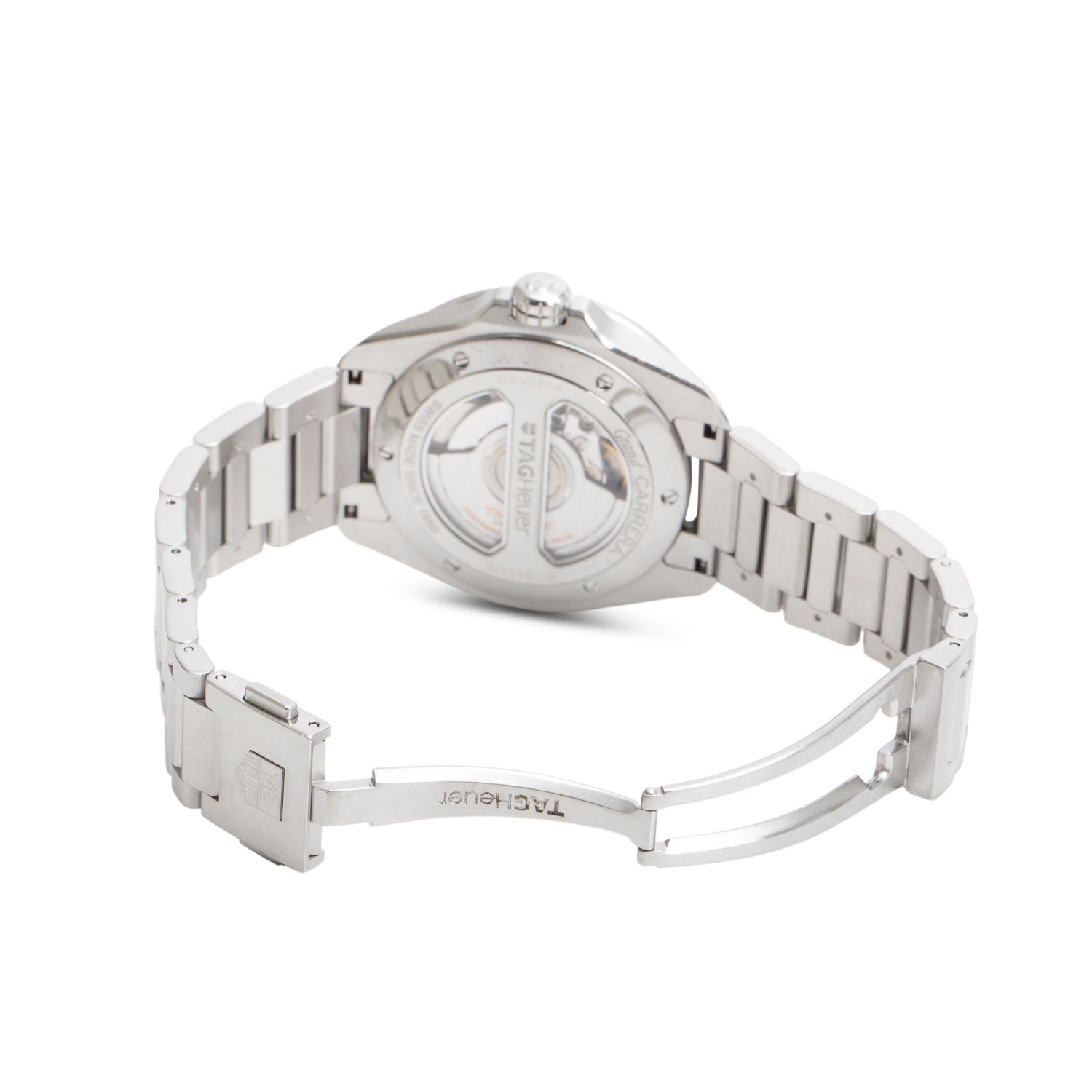 Tag Heuer Stainless Steel Grand Carrera 40 MM Automatic Watch Black Dial WAV511A