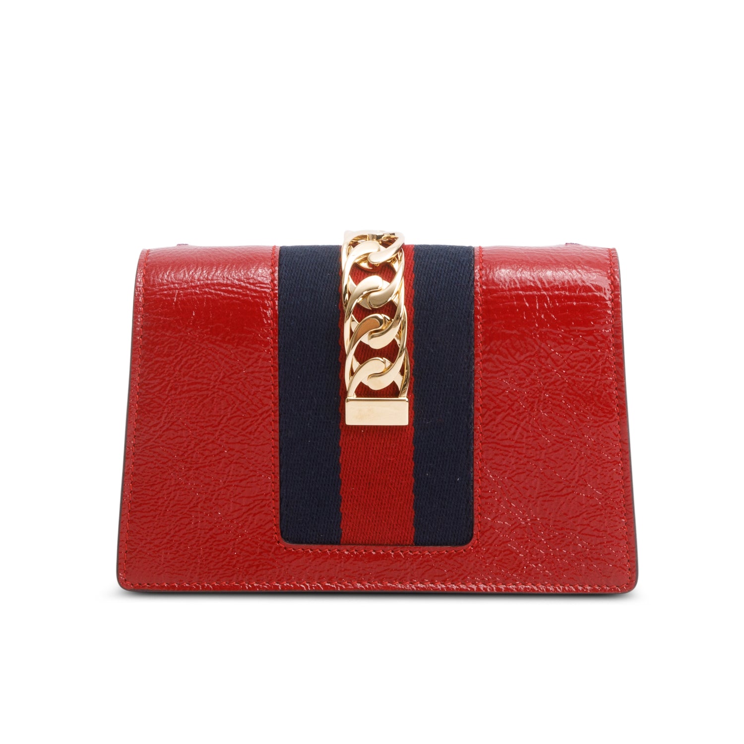 Gucci Red Patent Embroidered Super Mini Sylvie Chain Shoulder Bag w/ Box