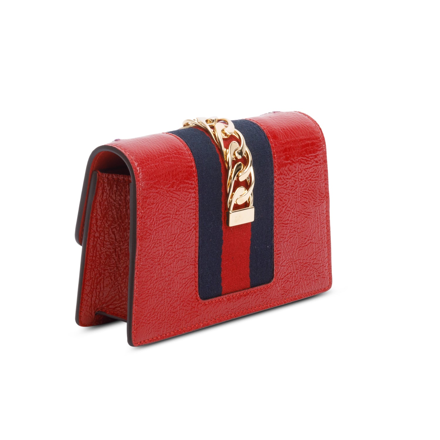 Gucci Red Patent Embroidered Super Mini Sylvie Chain Shoulder Bag w/ Box