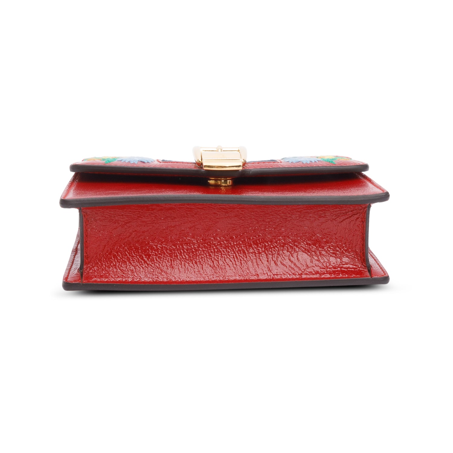 Gucci Red Patent Embroidered Super Mini Sylvie Chain Shoulder Bag w/ Box