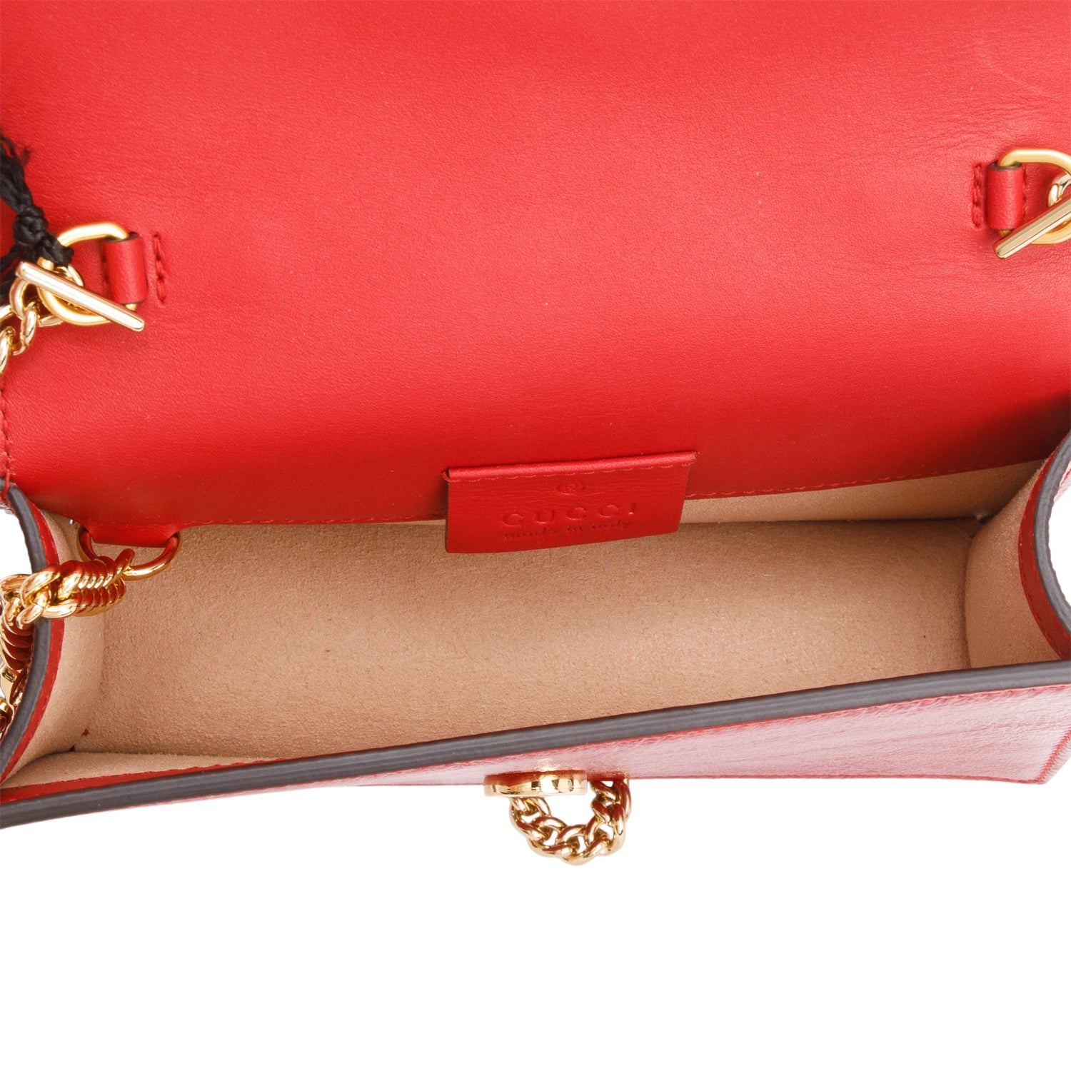 Gucci Red Patent Embroidered Super Mini Sylvie Chain Shoulder Bag w/ Box