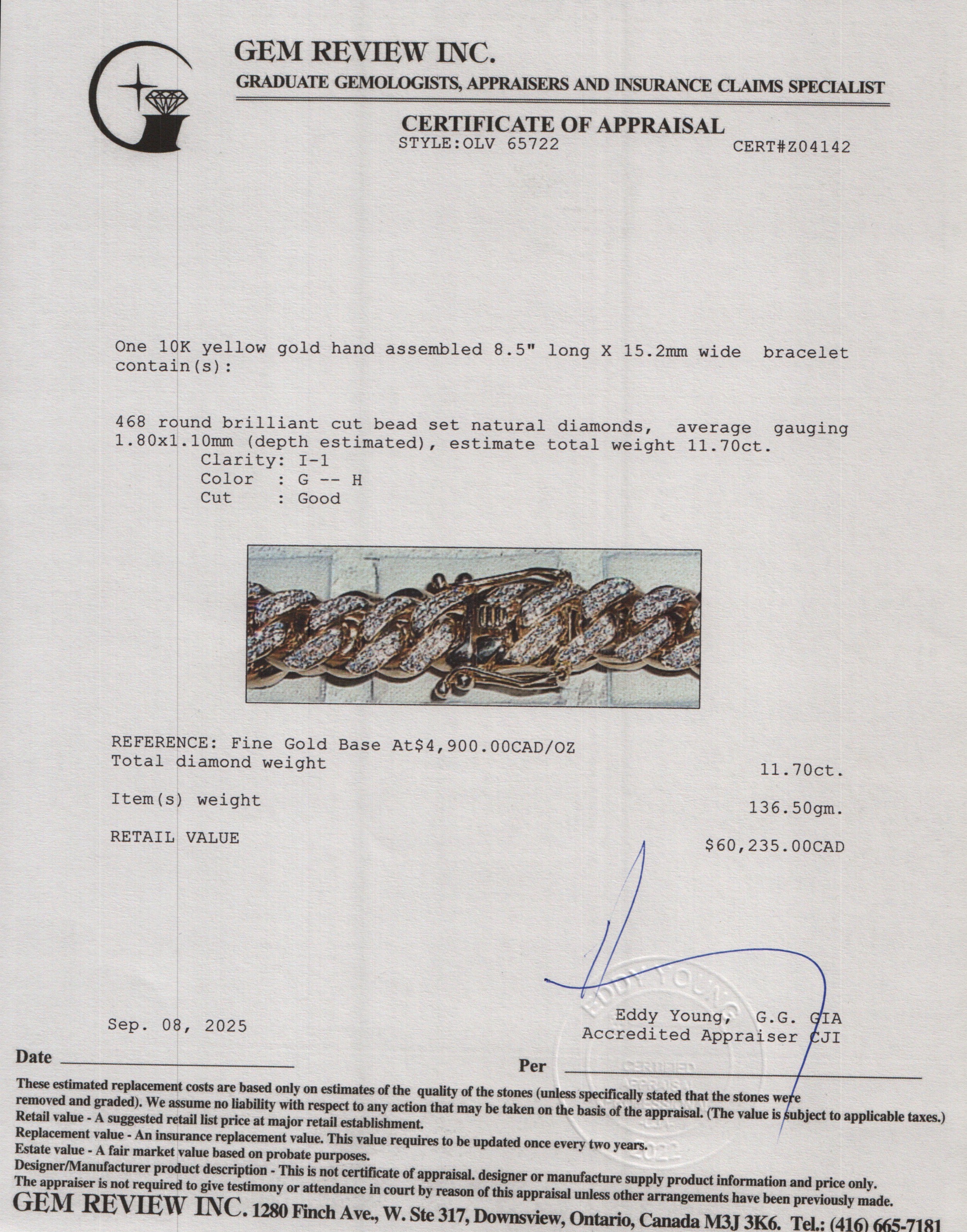 10k Yellow Gold Pave Diamond Cuban Link Bracelet