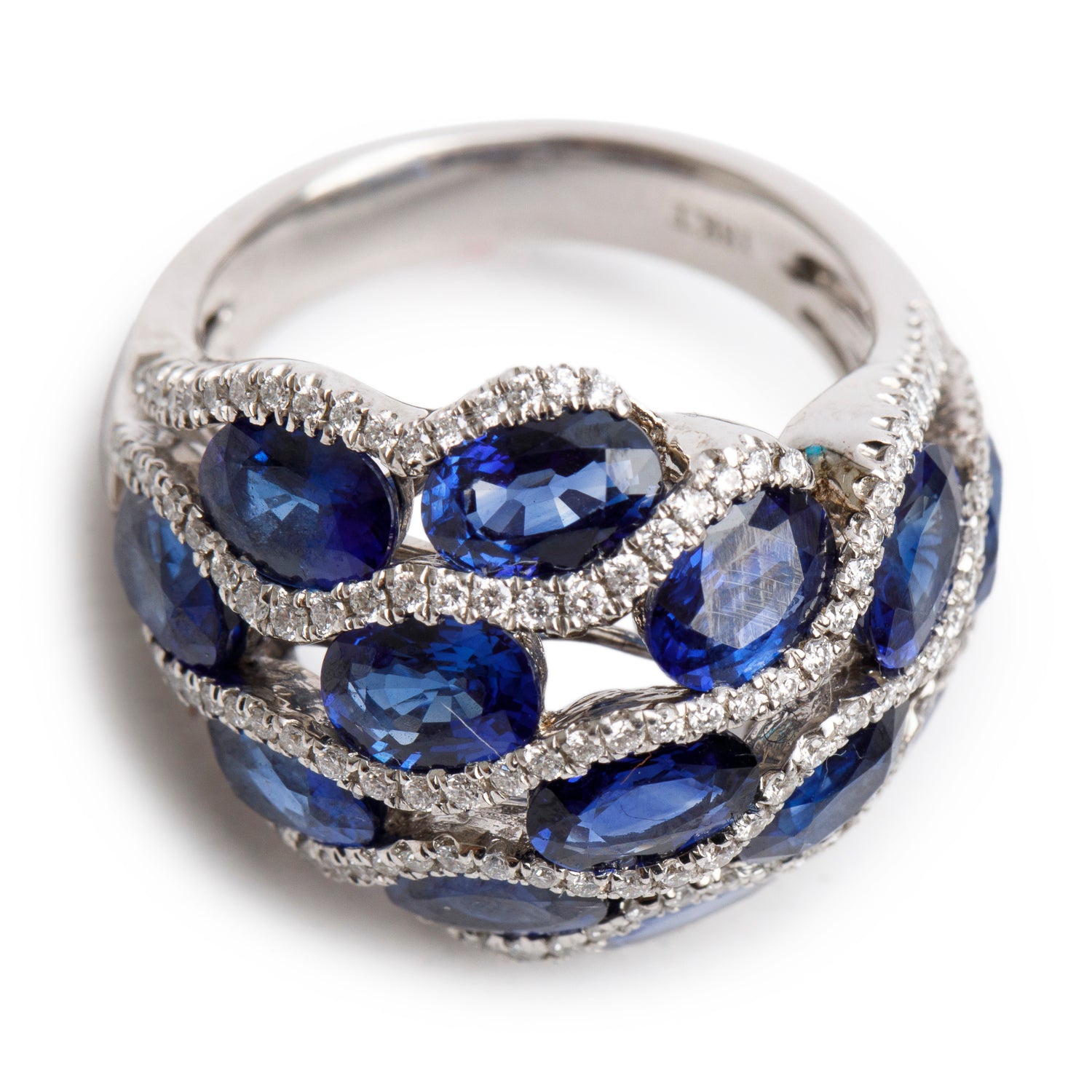 18k White Gold Blue Sapphire & Diamond Cluster Ring, Size 6.5