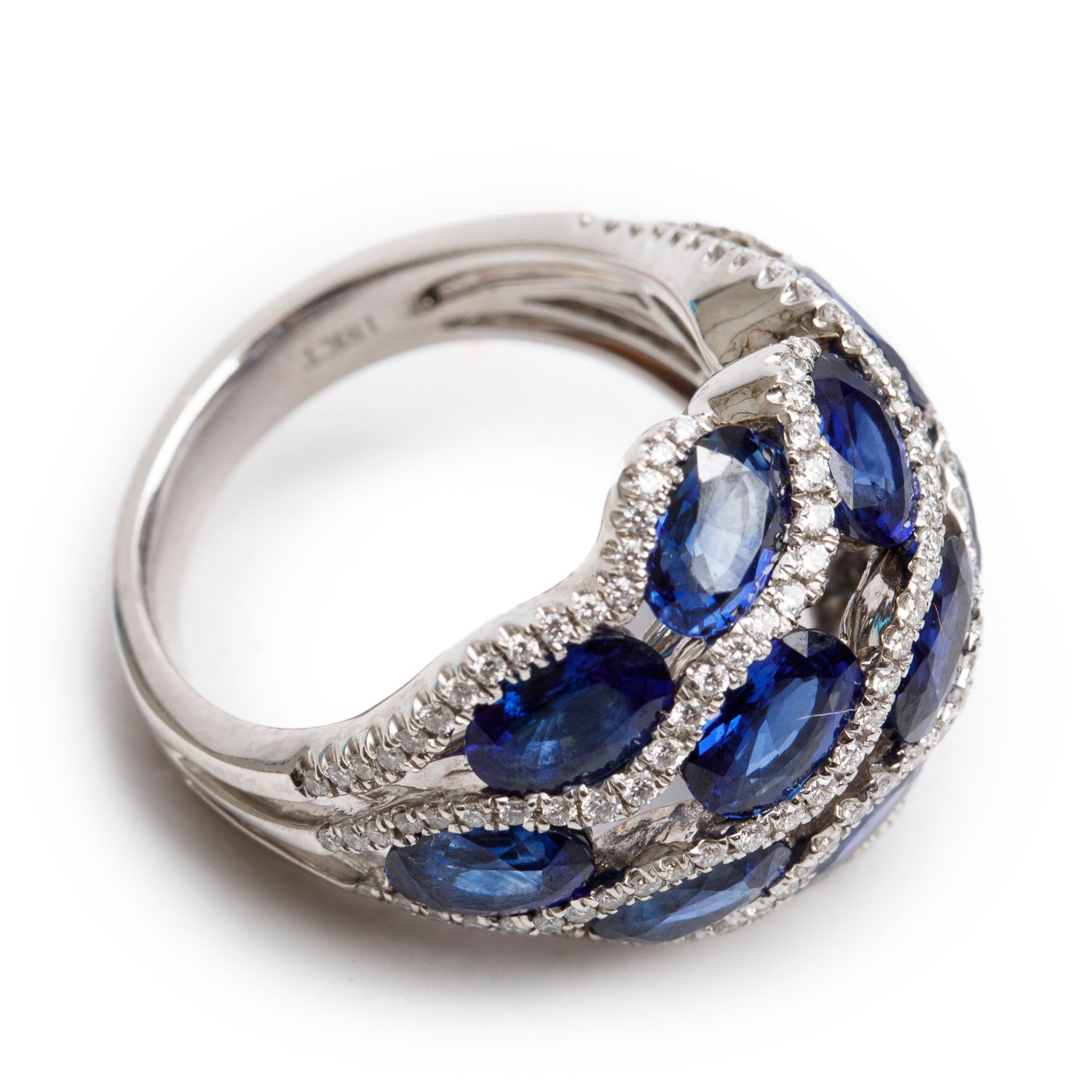 18k White Gold Blue Sapphire & Diamond Cluster Ring, Size 6.5
