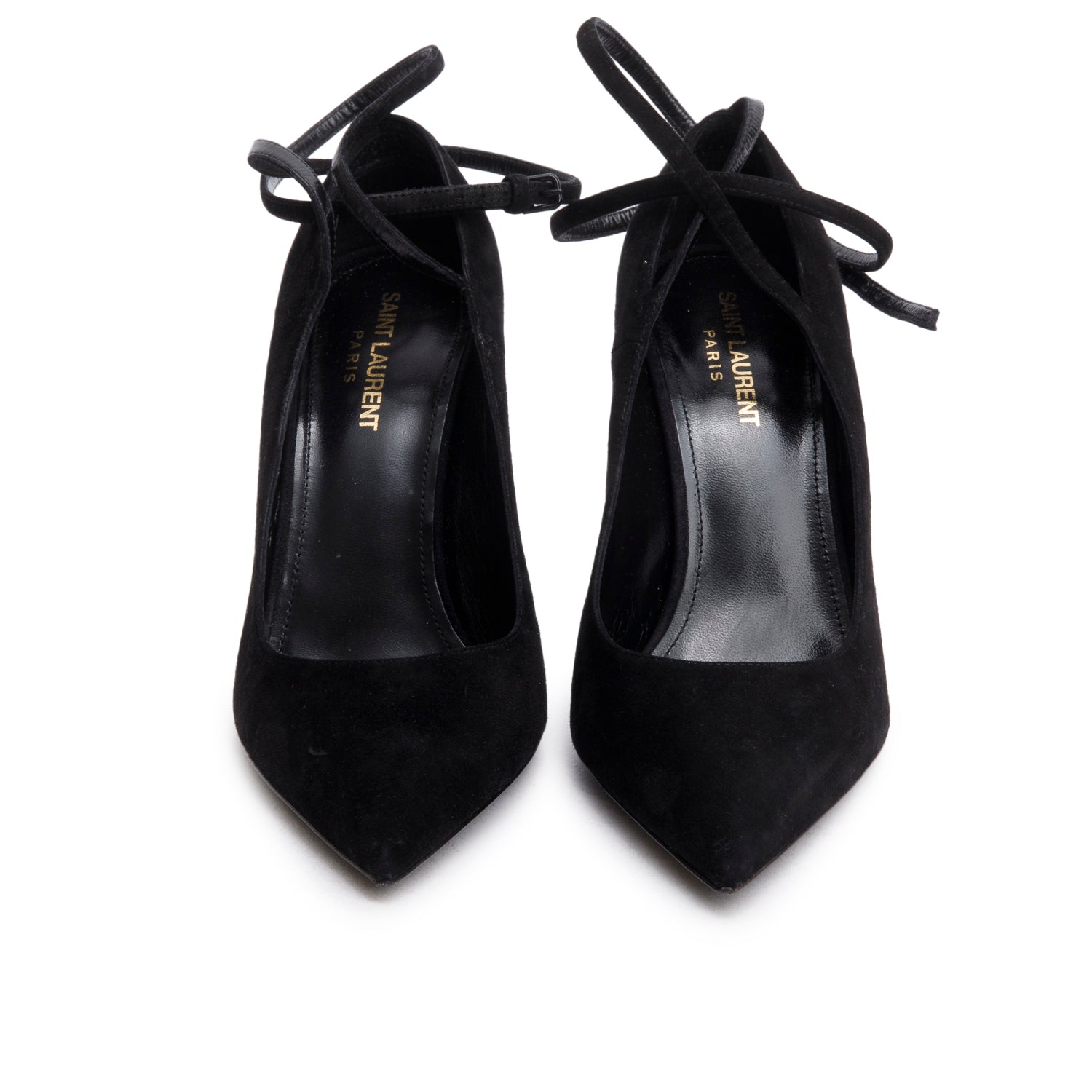 Saint Laurent Black Suede Lexi Ankle Strap Pumps, Size 39 w/ Box