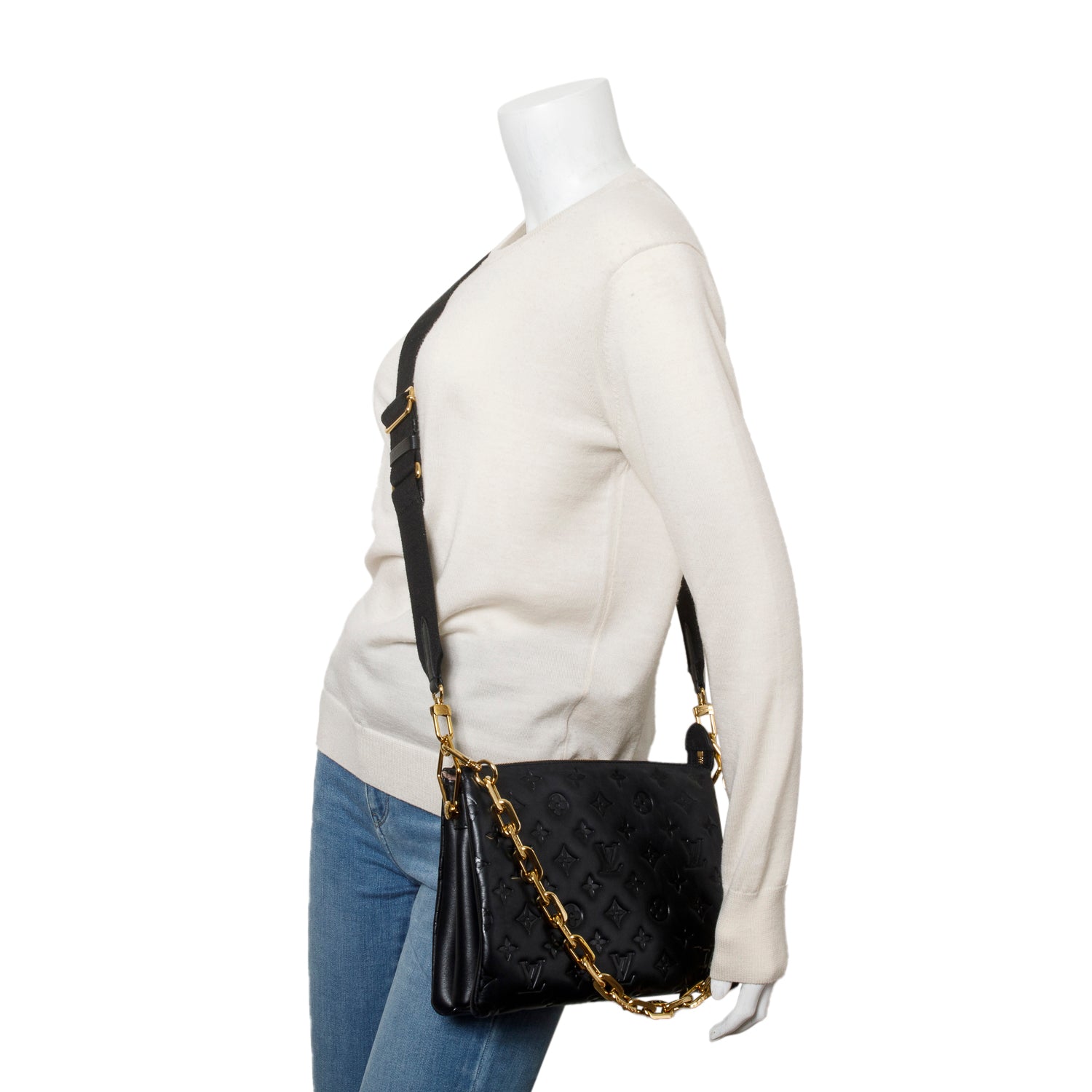 Louis Vuitton 2021 Black Monogram Embossed Lambskin Leather Coussin PM w/ Straps, Box & Receipt