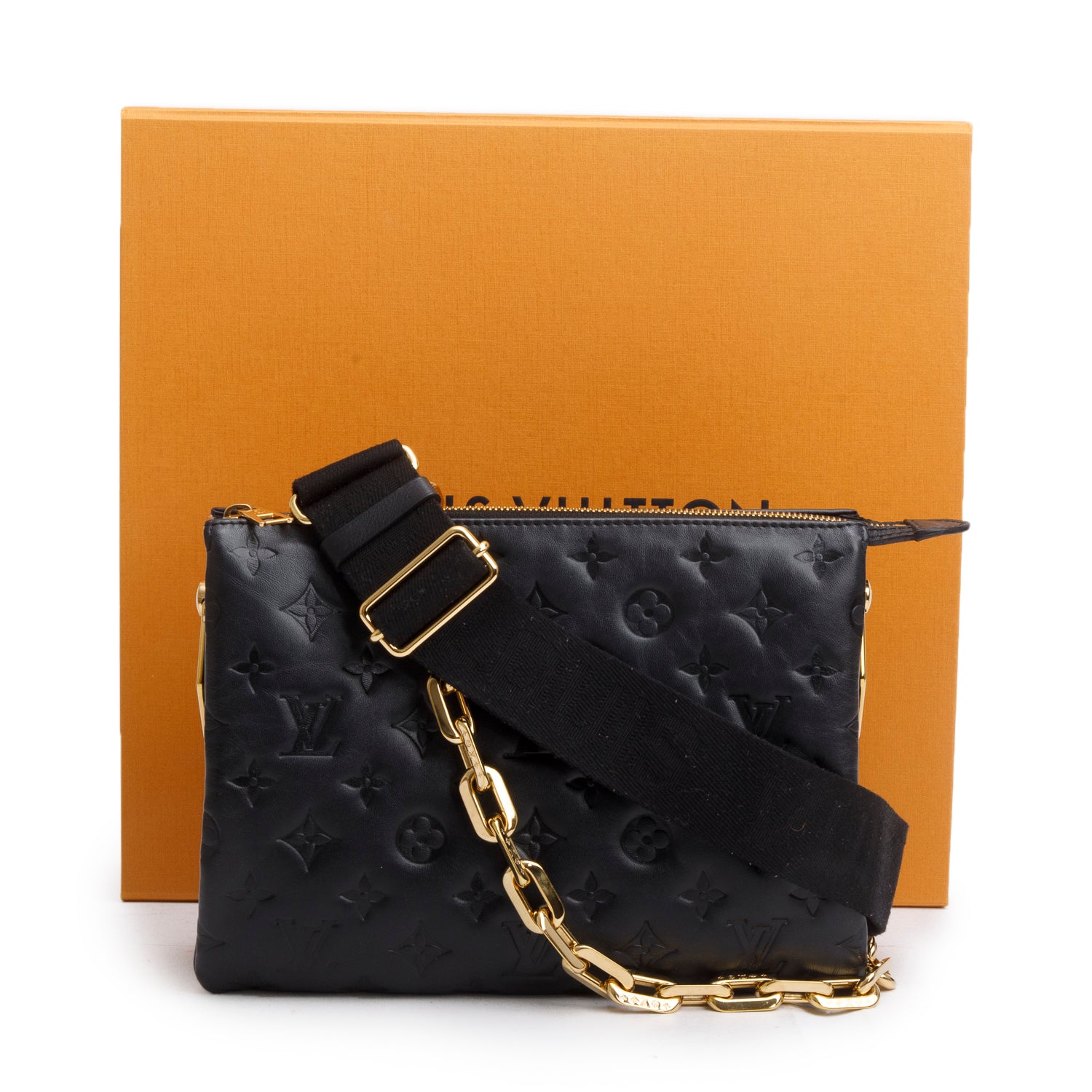 Louis Vuitton 2021 Black Monogram Embossed Lambskin Leather Coussin PM w/ Straps, Box & Receipt