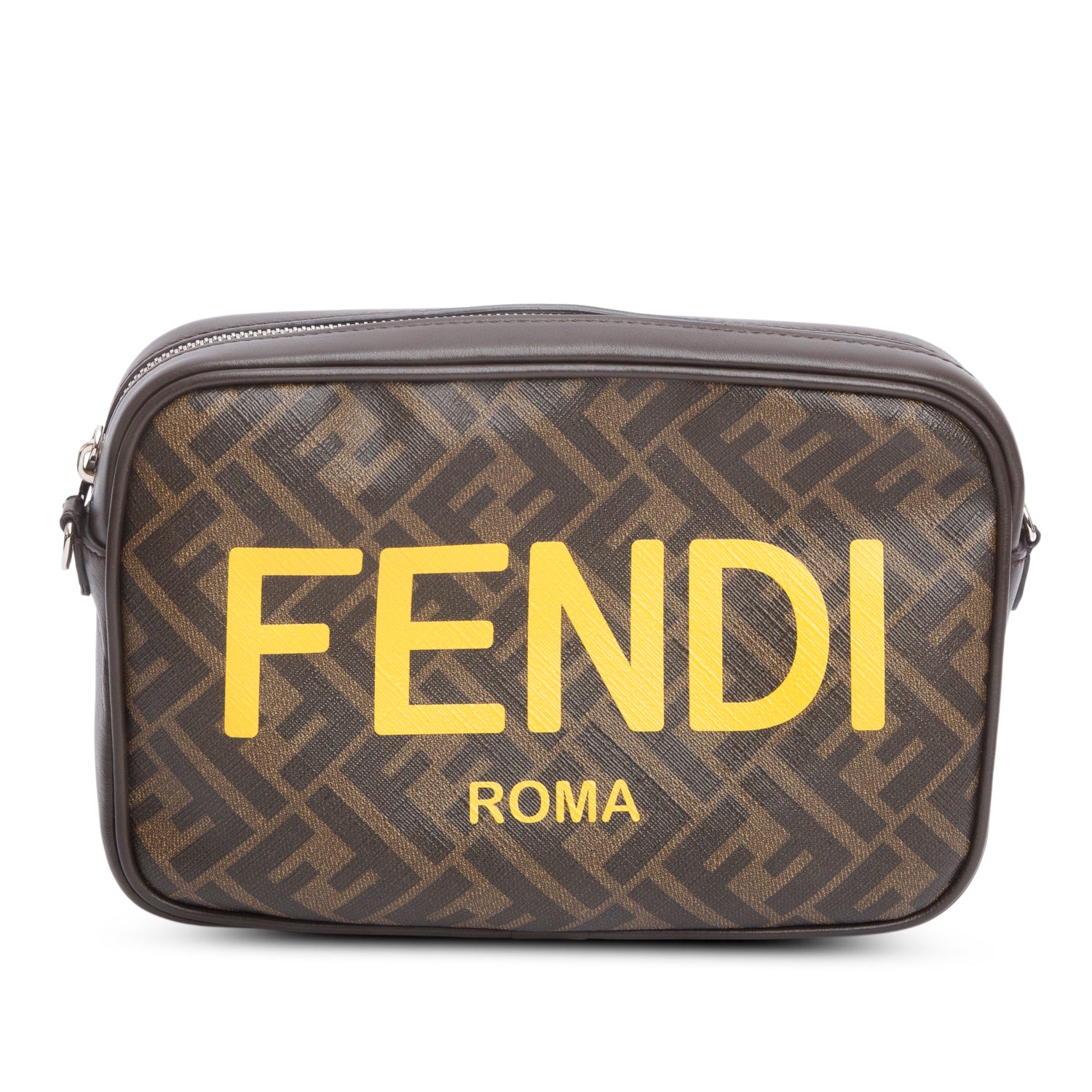 Fendi Brown Leather FF Zucca Canvas Camera Case Bag w/ Box & Receipt