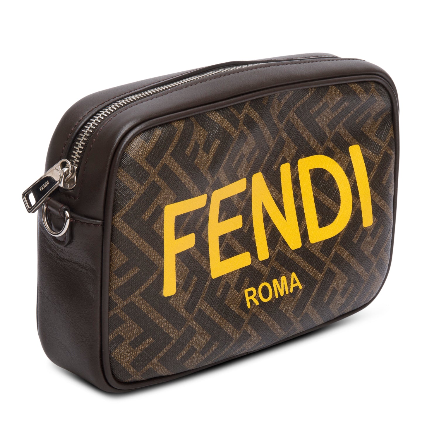 Fendi Brown Leather FF Zucca Canvas Camera Case Bag w/ Box & Receipt