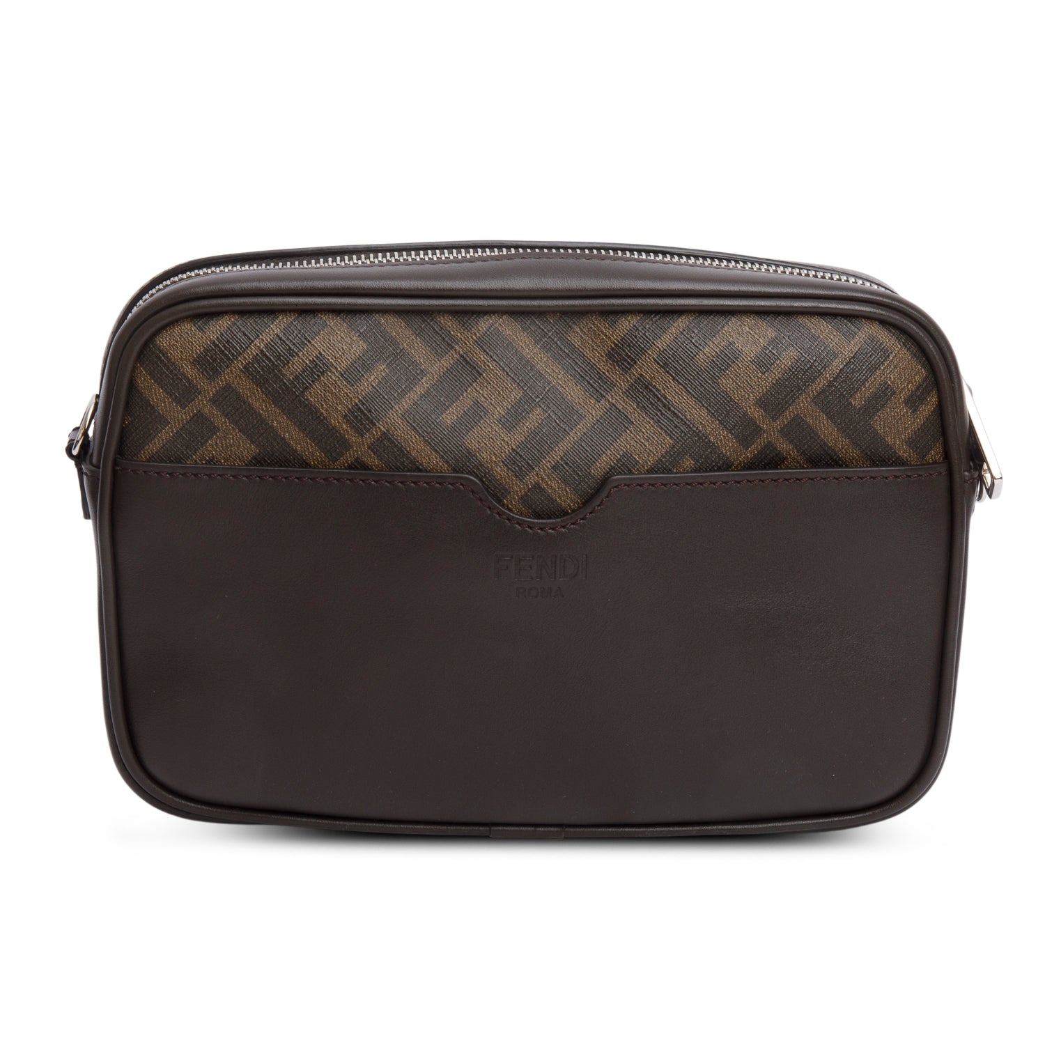 Fendi Brown Leather FF Zucca Canvas Camera Case Bag w/ Box & Receipt