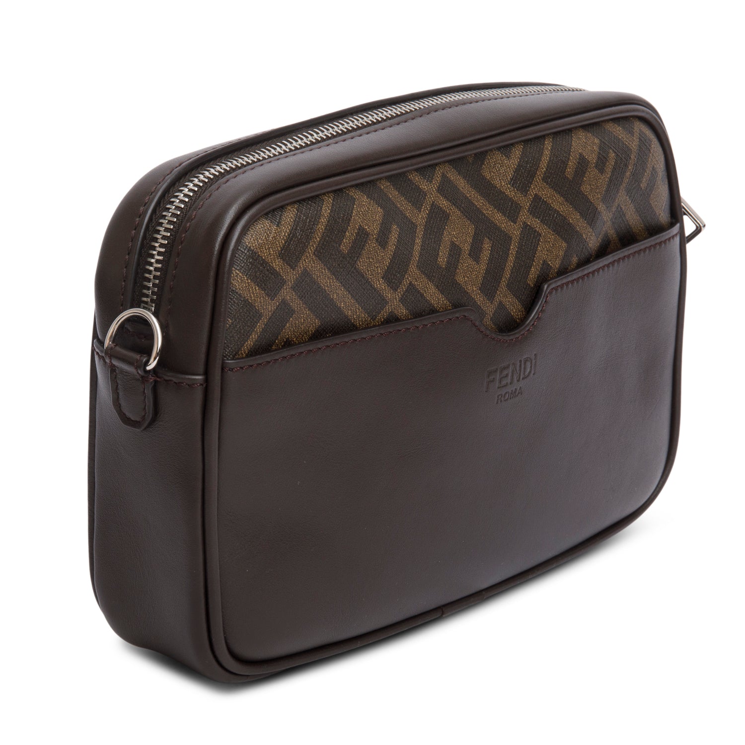 Fendi Brown Leather FF Zucca Canvas Camera Case Bag w/ Box & Receipt