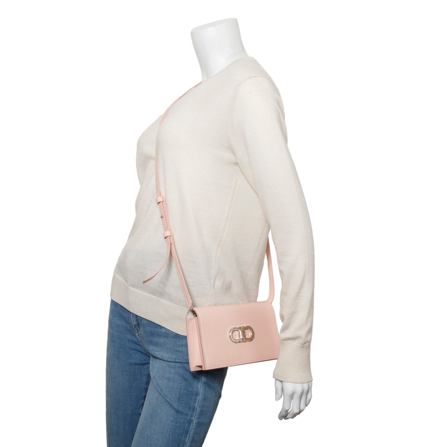 Ferragamo Pink Palmellato Leather Double Gancini Mini Shoulder Bag w/ Straps