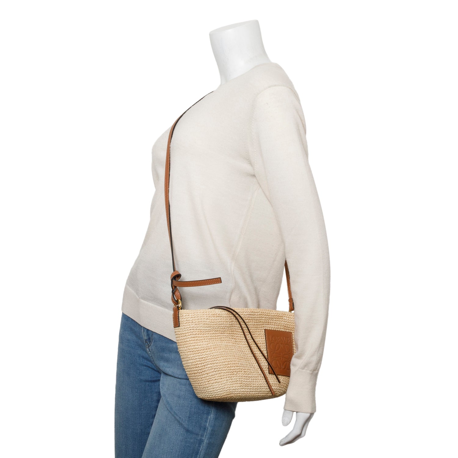 Loewe Neutral Raffia and Calfskin Slit Pochette Bag