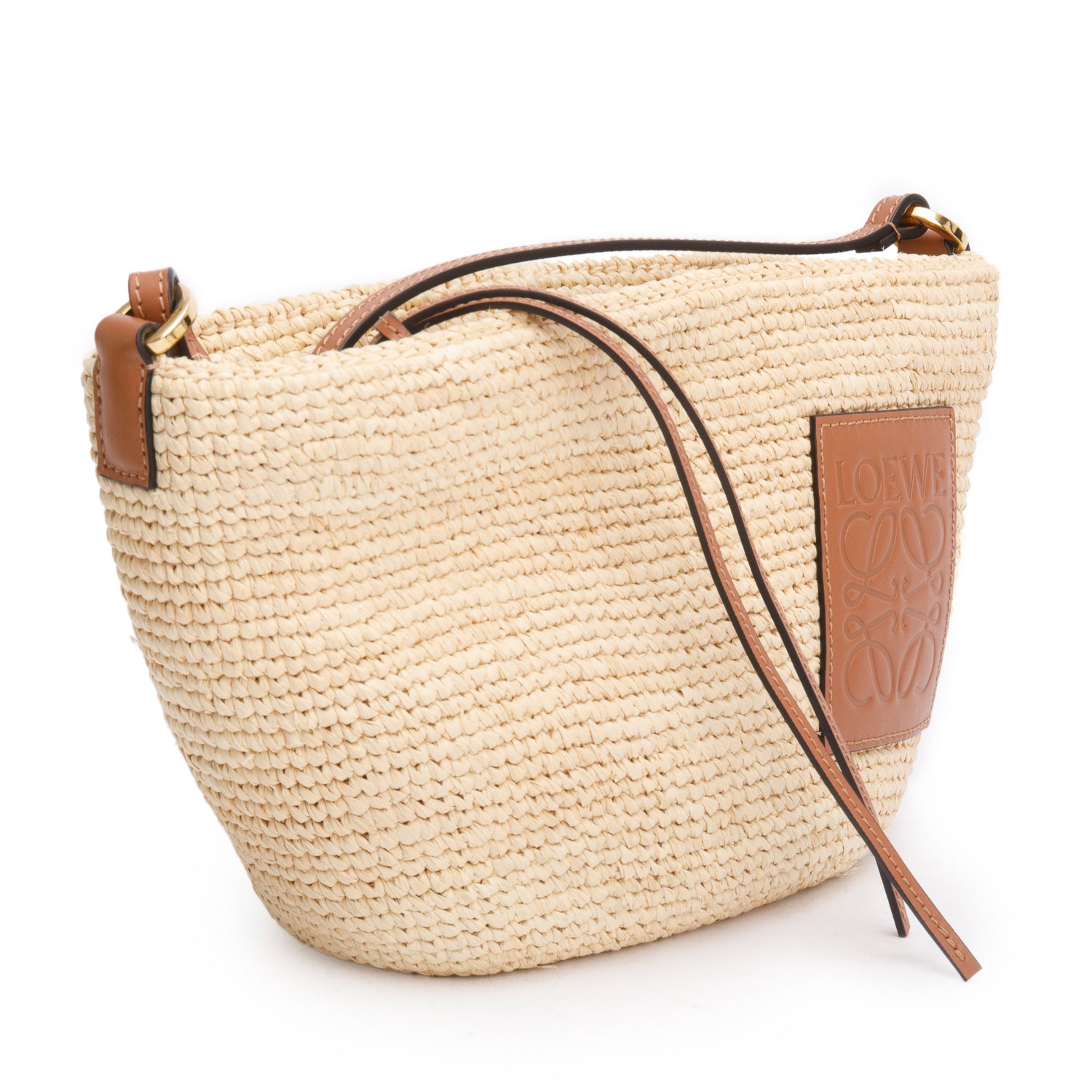 Loewe Neutral Raffia and Calfskin Slit Pochette Bag