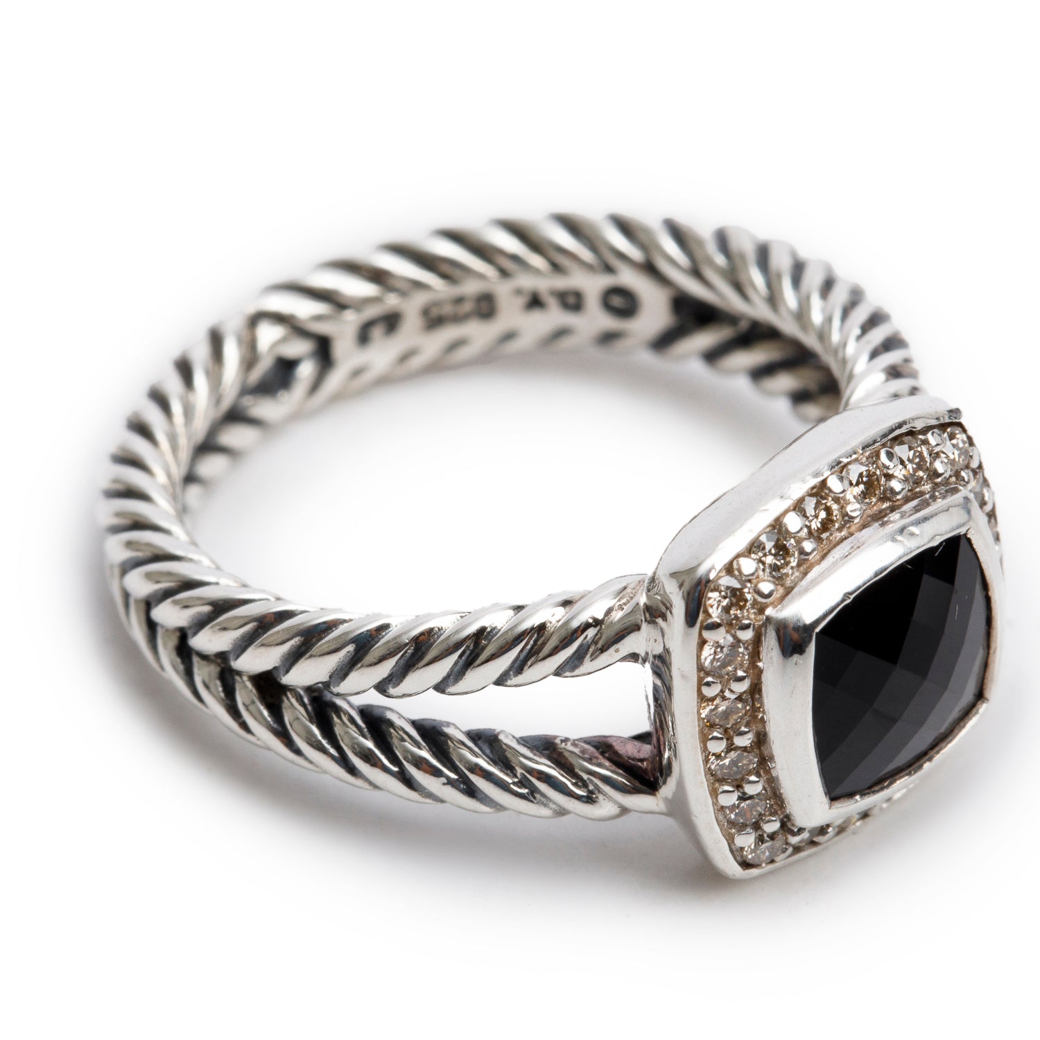 David Yurman Sterling Silver Petite Albion Ring with Black Onyx & Diamonds, Size 7