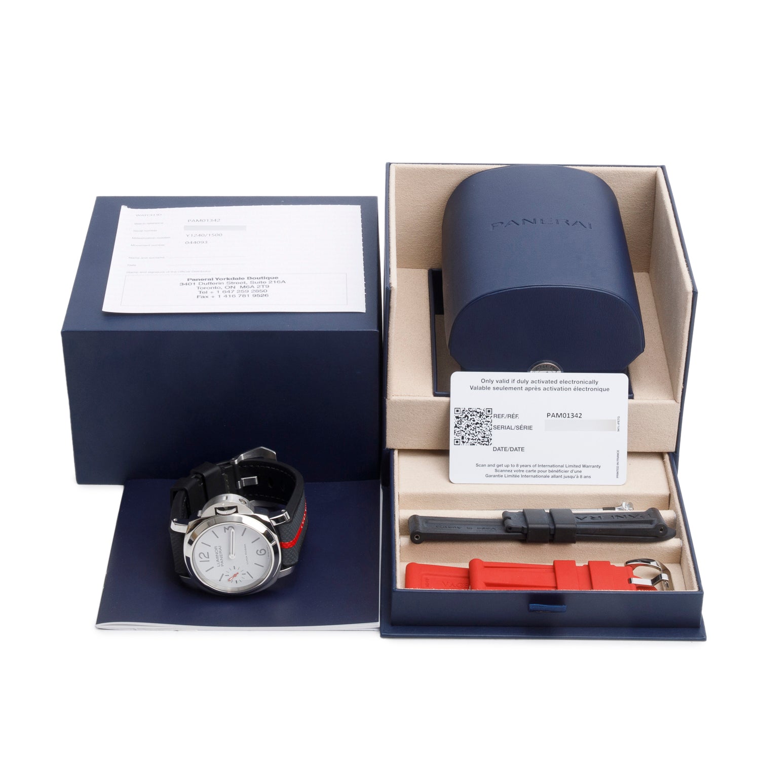 Panerai 2023 Limited Edition Stainless Steel Luminor Luna Rossa 44 MM Manual Watch White Dial PAM01342 w/ Box, Receipt & Extra Strap