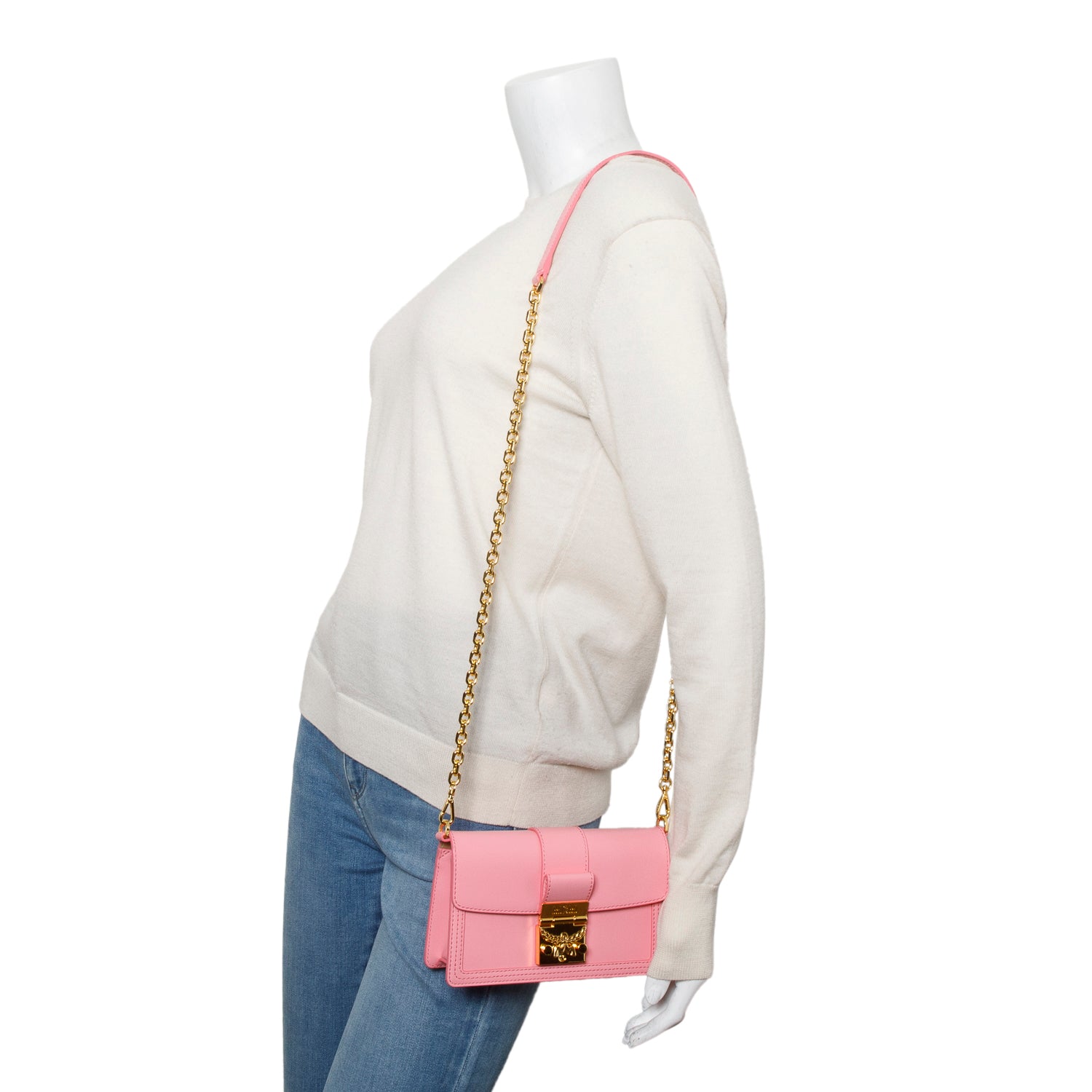 MCM Pink Leather Small Tracy Crossbody Wallet