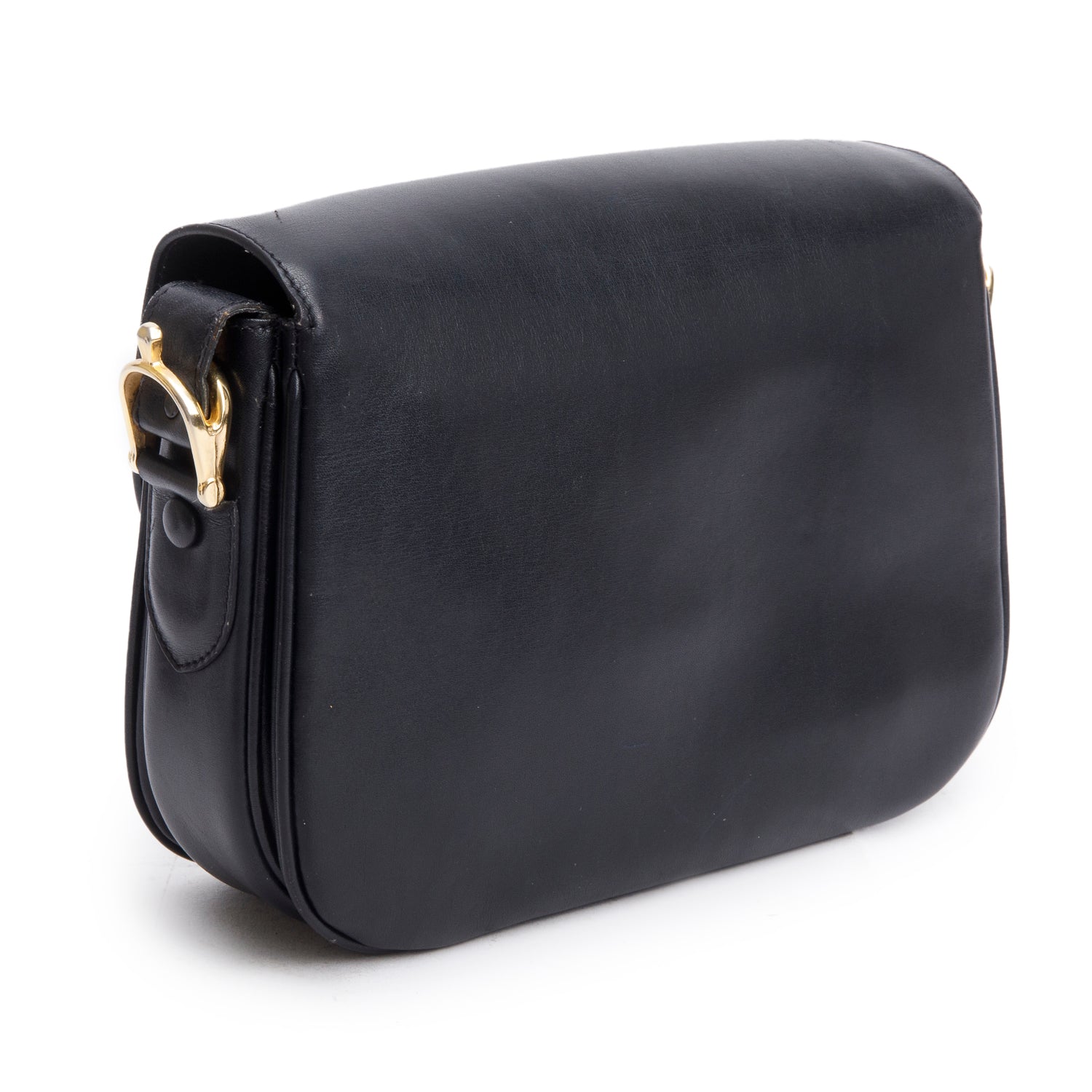 Celine Vintage Black Leather Horse Carriage Shoulder Bag