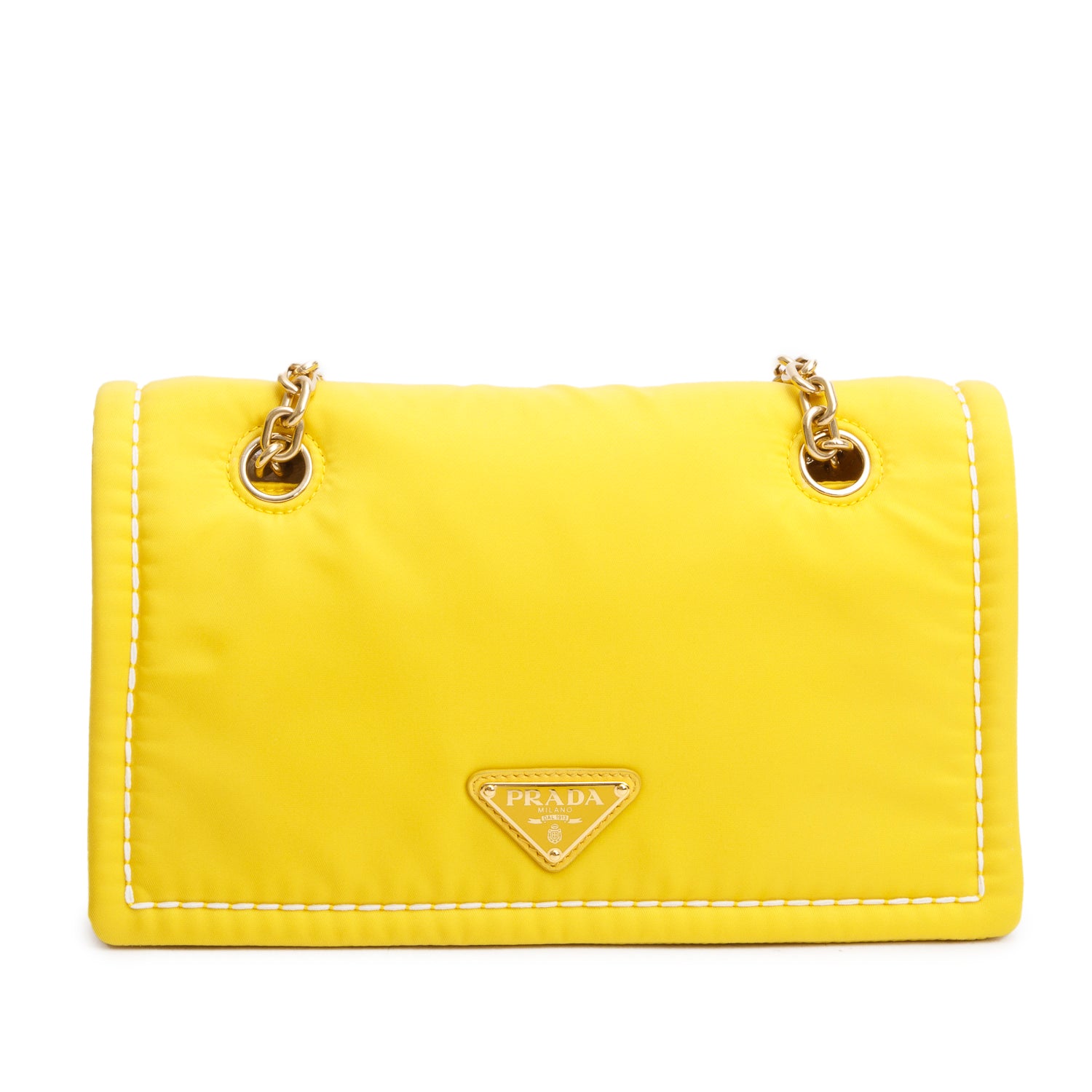 Prada Yellow Nylon Tessuto Chain Flap Bag w/ Authenticity Card