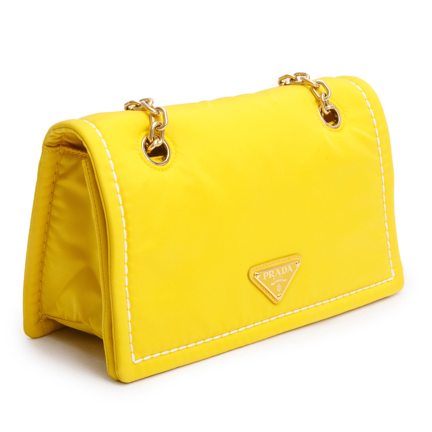 Prada Yellow Nylon Tessuto Chain Flap Bag w/ Authenticity Card