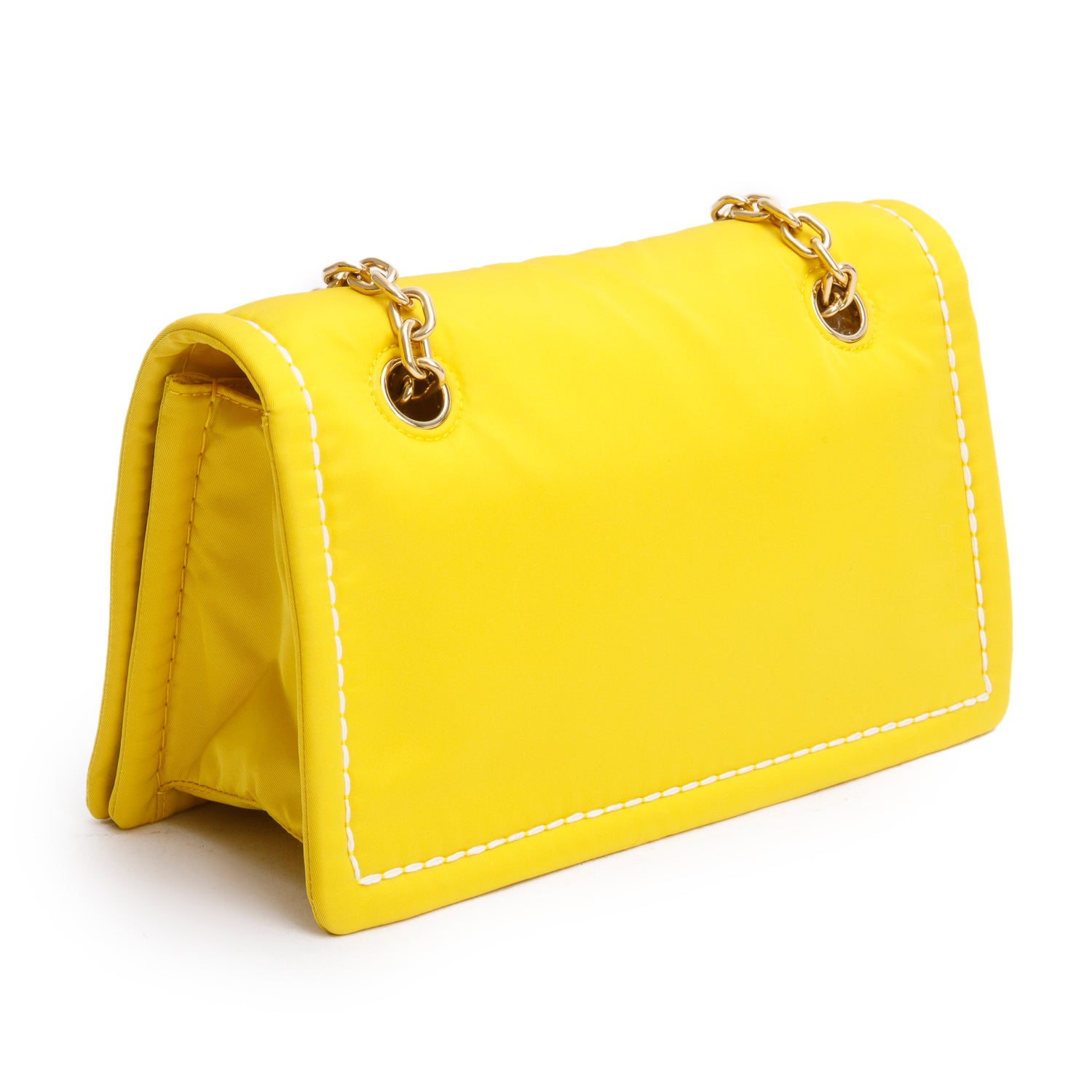 Prada Yellow Nylon Tessuto Chain Flap Bag w/ Authenticity Card