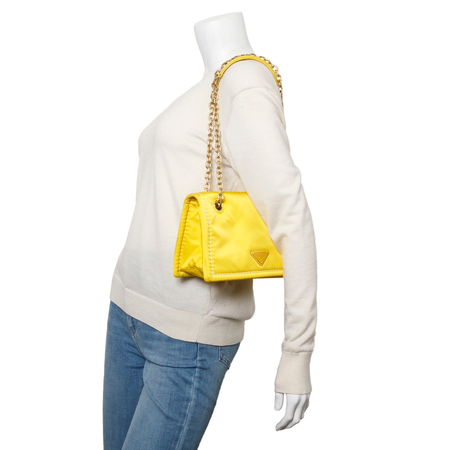Prada Yellow Nylon Tessuto Chain Flap Bag w/ Authenticity Card