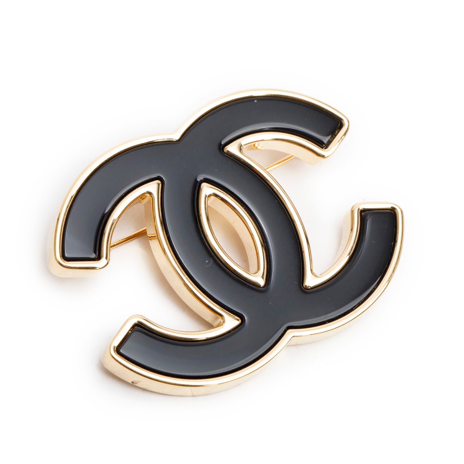 Chanel 2024 Gold Plated Black Enamel CC Brooch w/ Box