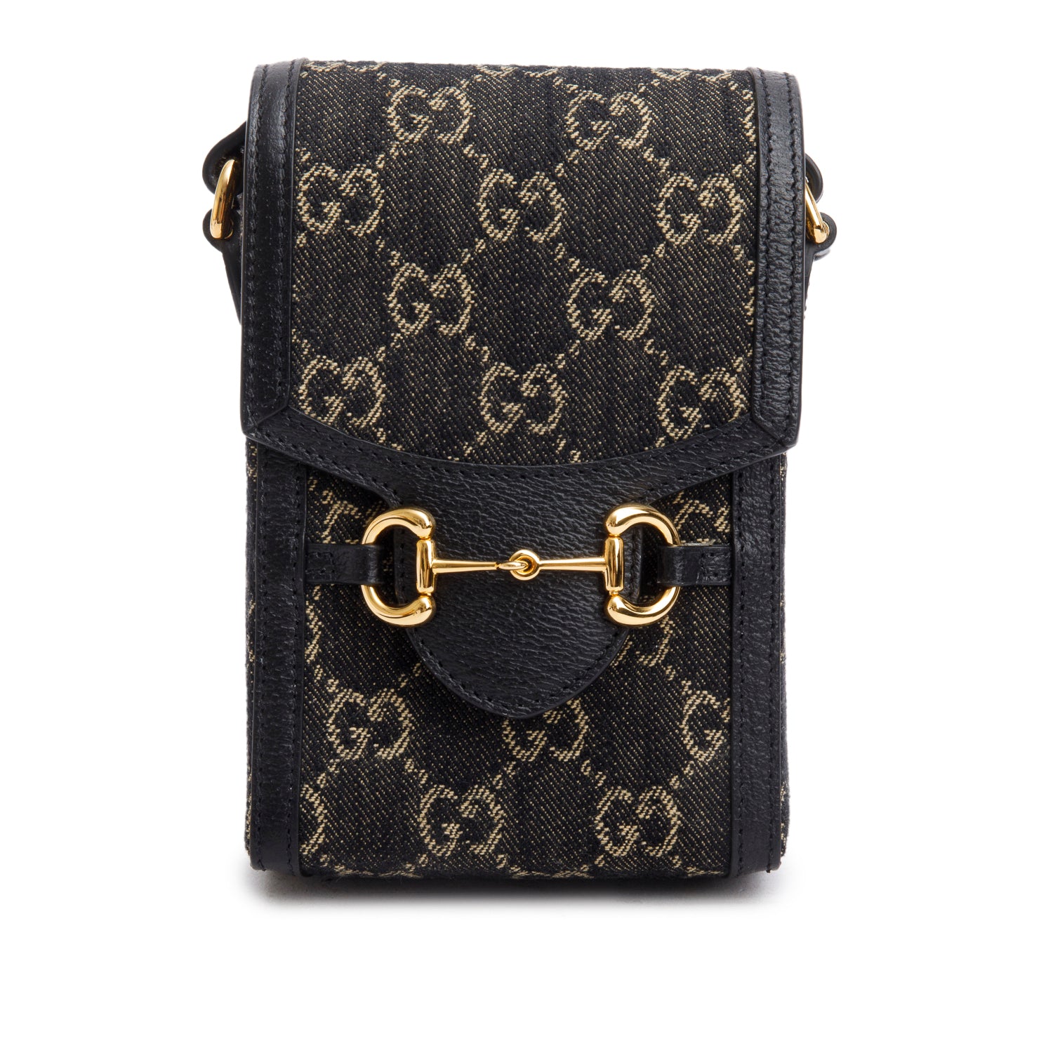 Gucci Black GG Supreme Denim Monogram Mini Horsebit 1955 Crossbody Bag