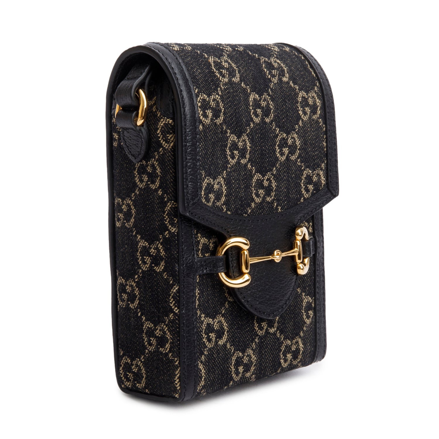 Gucci Black GG Supreme Denim Monogram Mini Horsebit 1955 Crossbody Bag