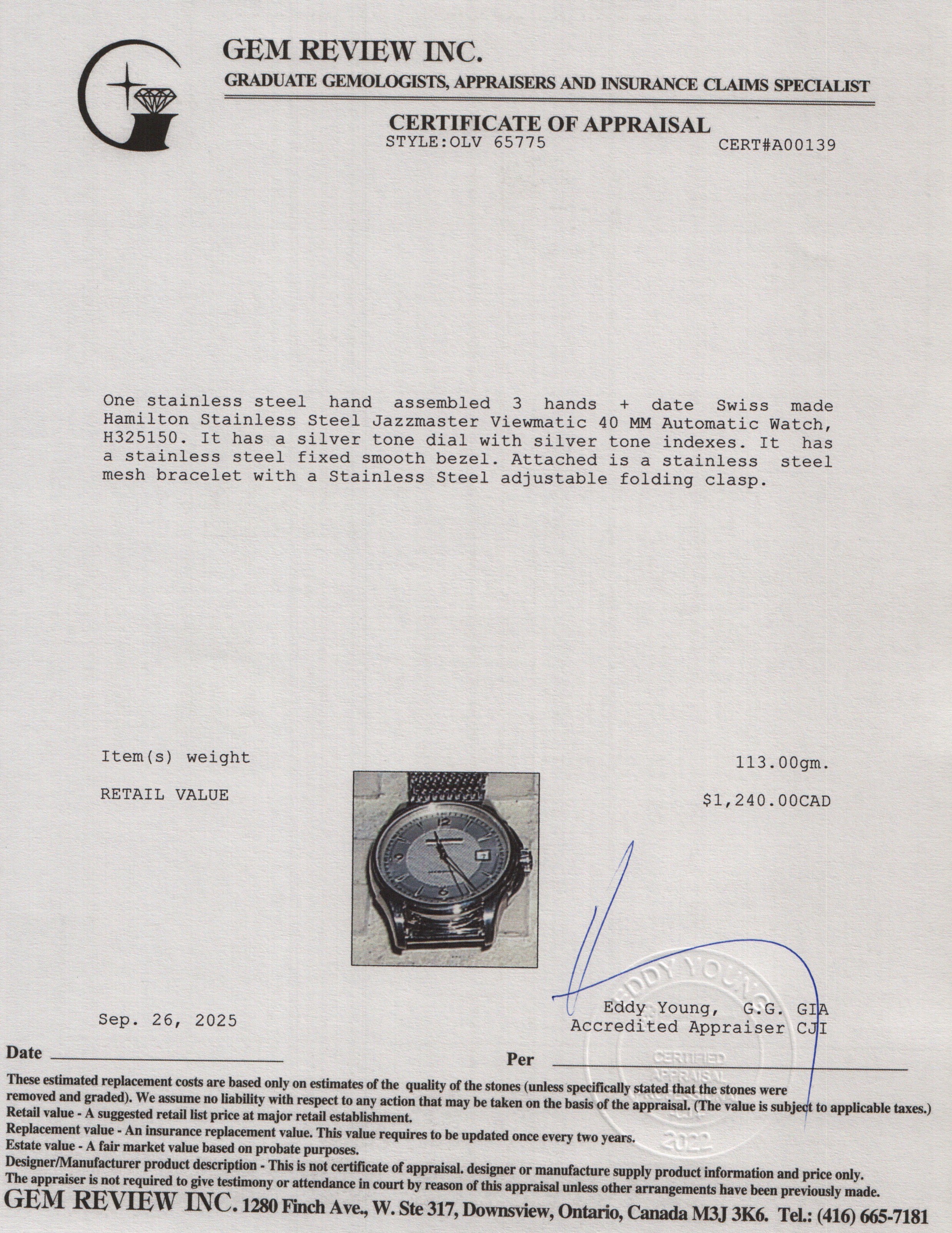 Hamilton Stainless Steel Jazzmaster Viewmatic 40 MM Automatic Watch H325150