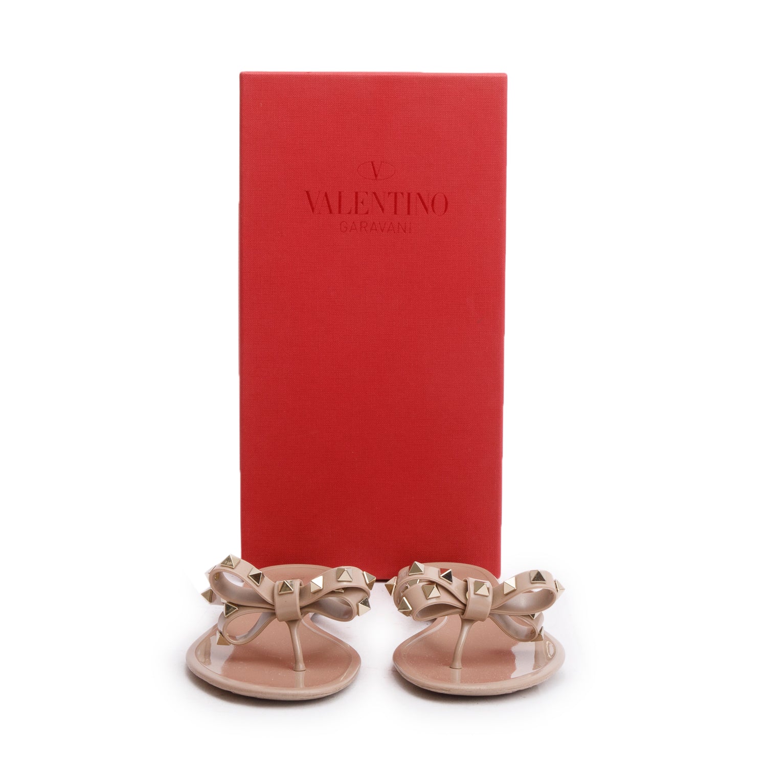 Valentino Nude PVC Rockstud Rubber Slipper, Size 37 w/ Box