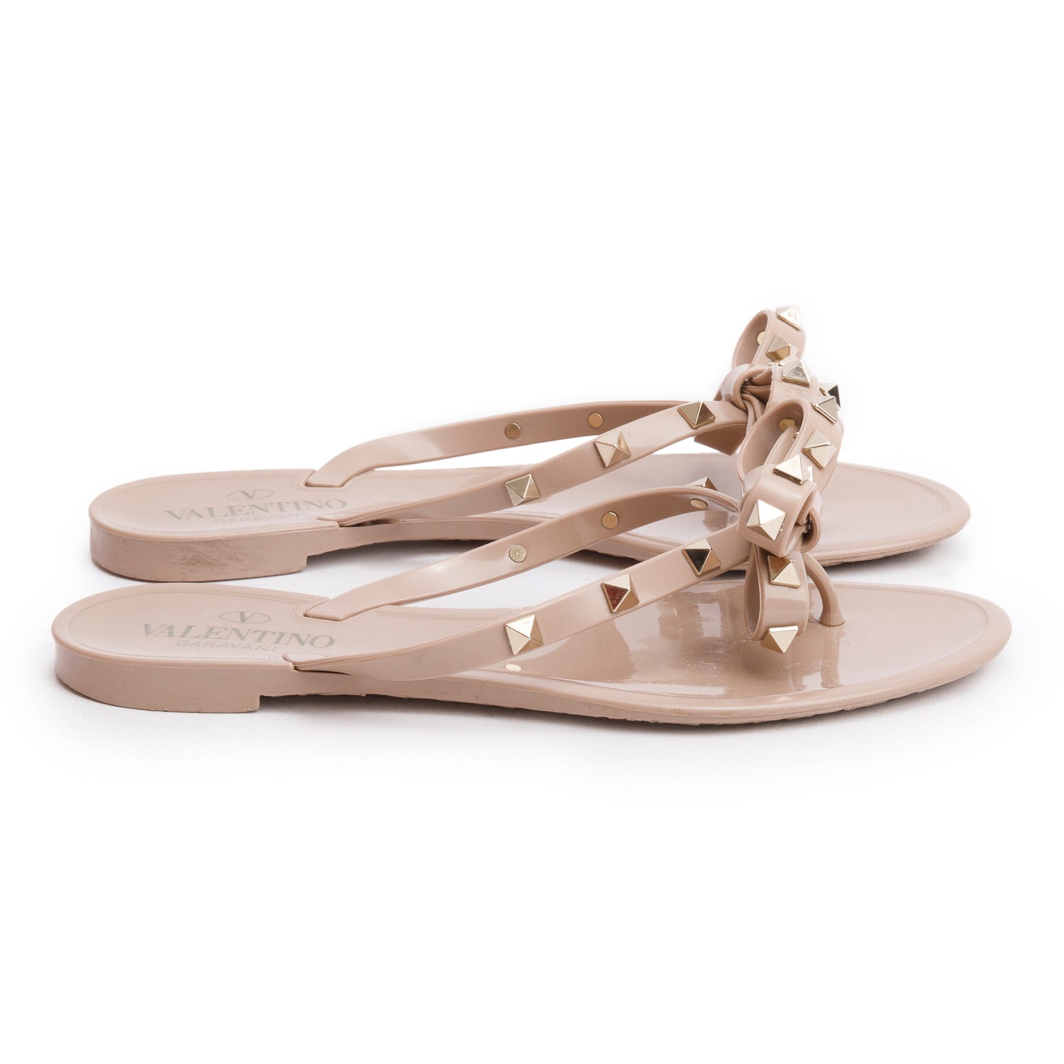 Valentino Nude PVC Rockstud Rubber Slipper, Size 37 w/ Box