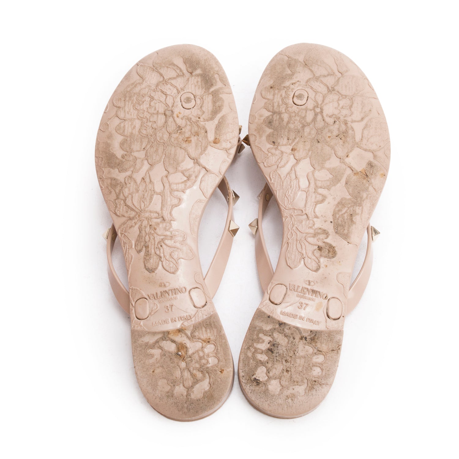 Valentino Nude PVC Rockstud Rubber Slipper, Size 37 w/ Box