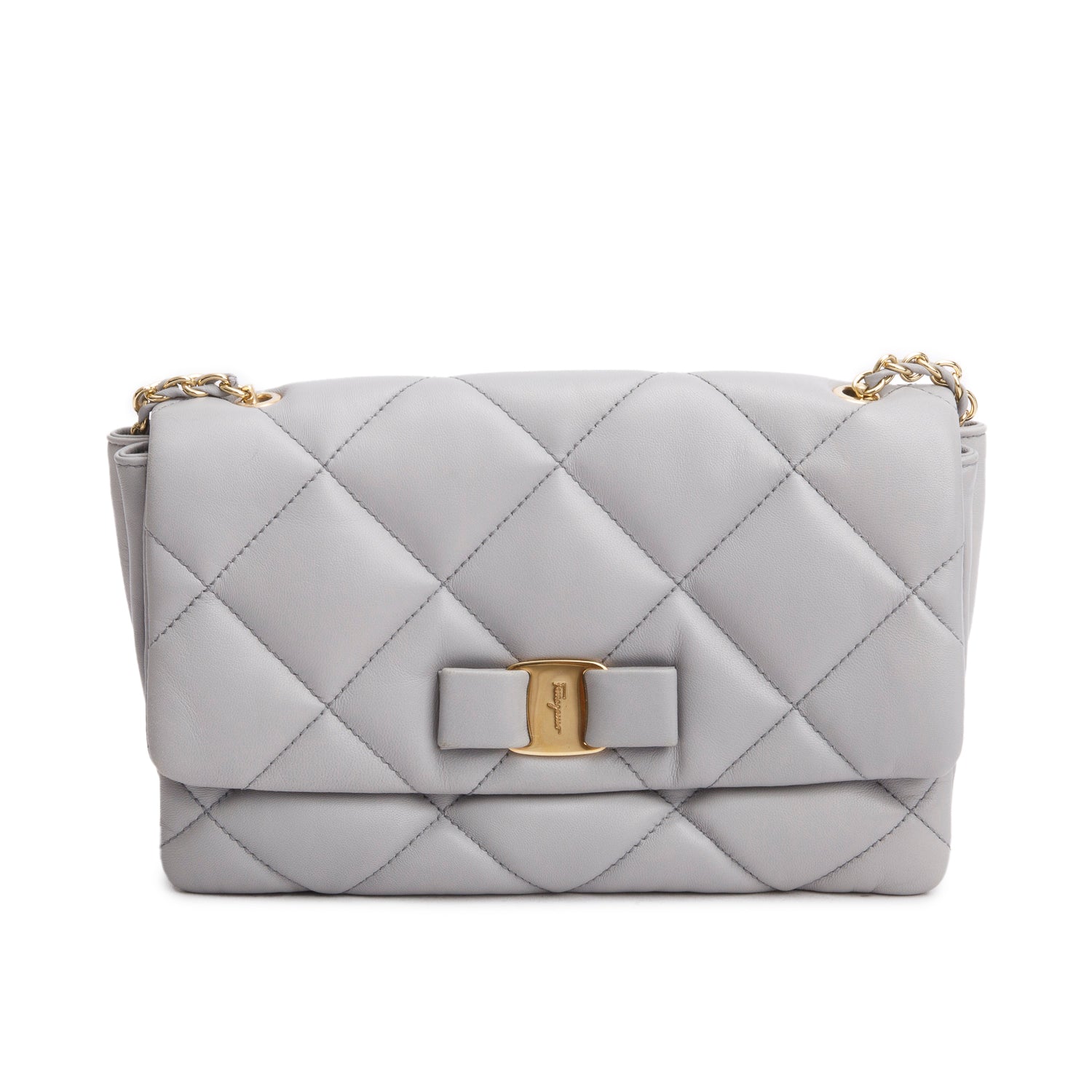 Ferragamo Grey Quilted Nappa Ginny Leather Crossbody Bag