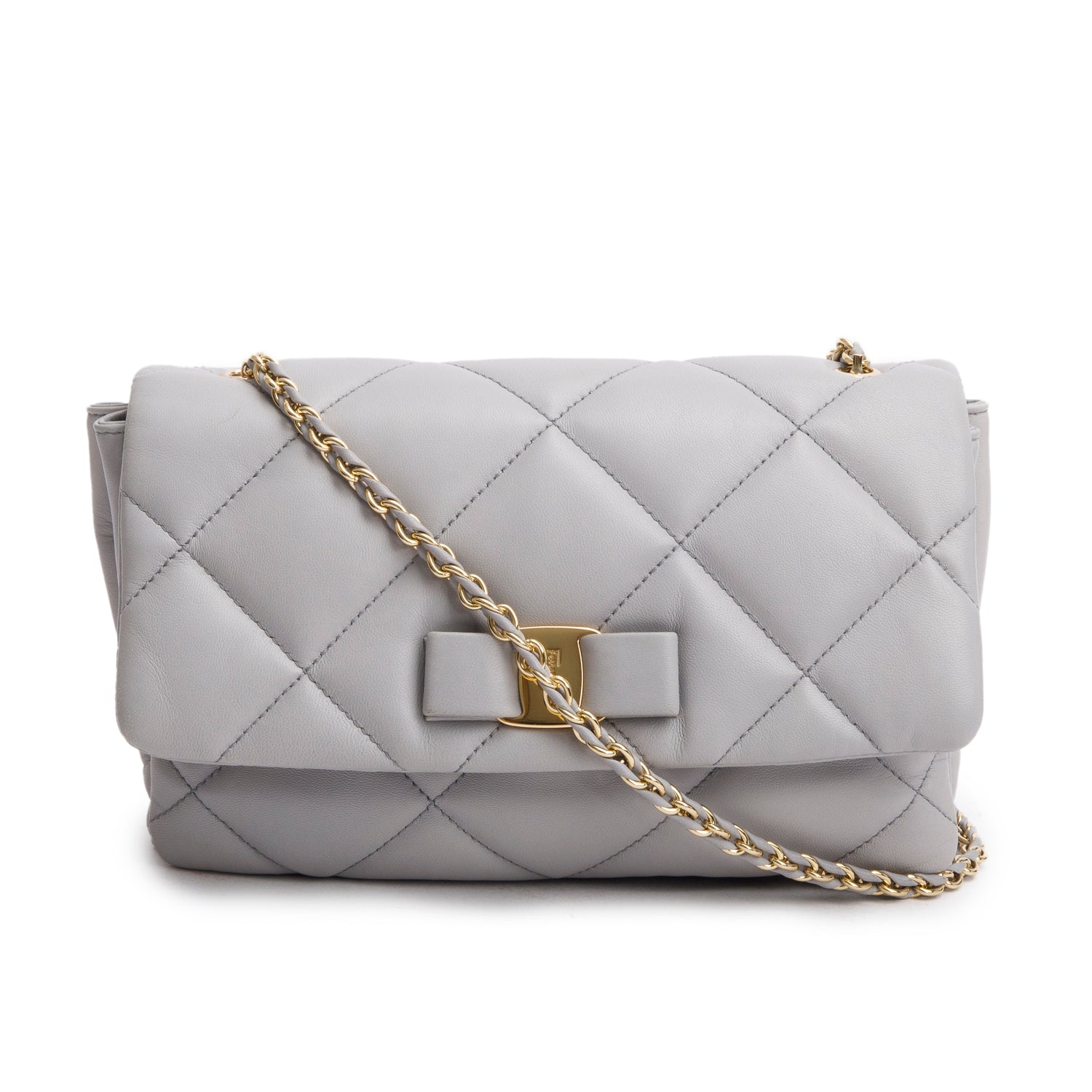 Ferragamo Grey Quilted Nappa Ginny Leather Crossbody Bag