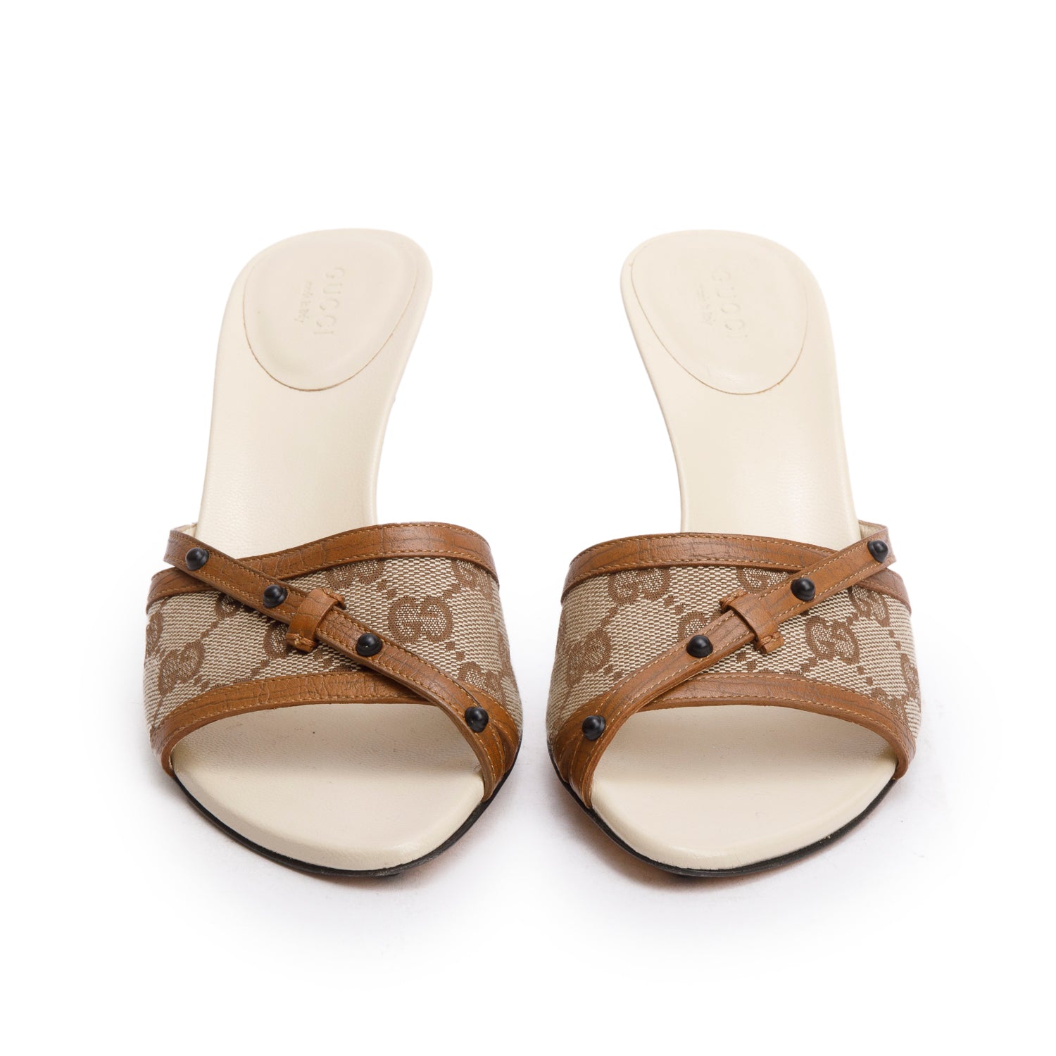 Gucci GG Supreme Leather Accent Kitten Heels, Size 7.5 w/ Box