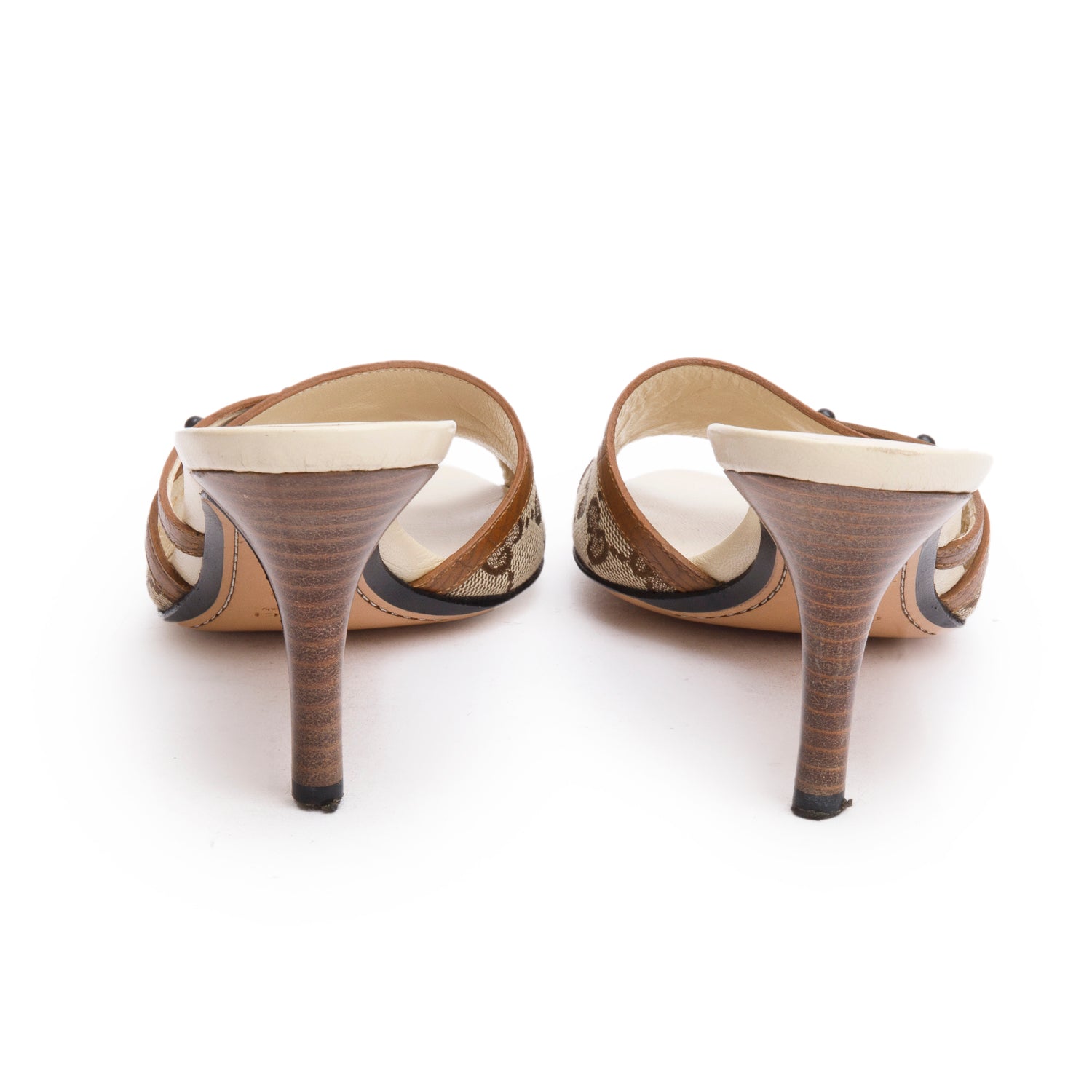 Gucci GG Supreme Leather Accent Kitten Heels, Size 7.5 w/ Box