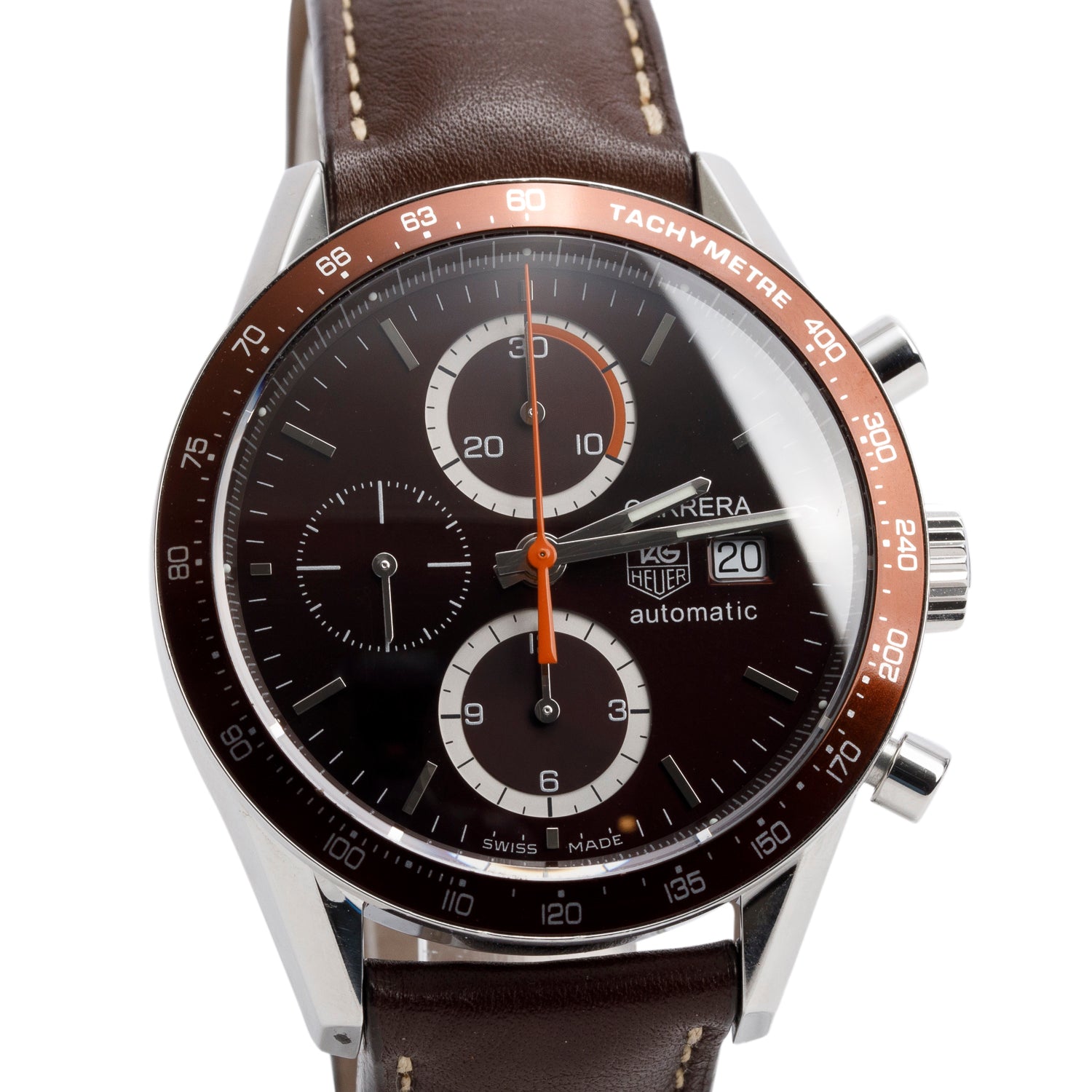 Tag Heuer Stainless Steel Carrera Calibre 16 41 MM Automatic Chronograph Watch Brown Dial CV2013-3