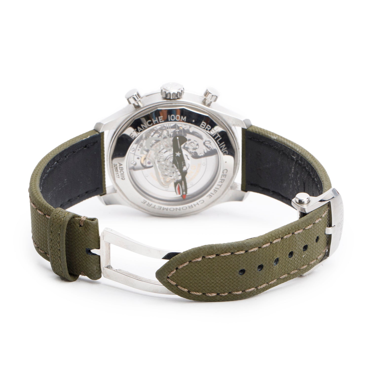 Breitling Stainless Steel Navitimer Aviator 8 Curtiss Warhawk 43 MM Automatic Chronograph Watch Green Dial AB0119 w/ Box & Papers