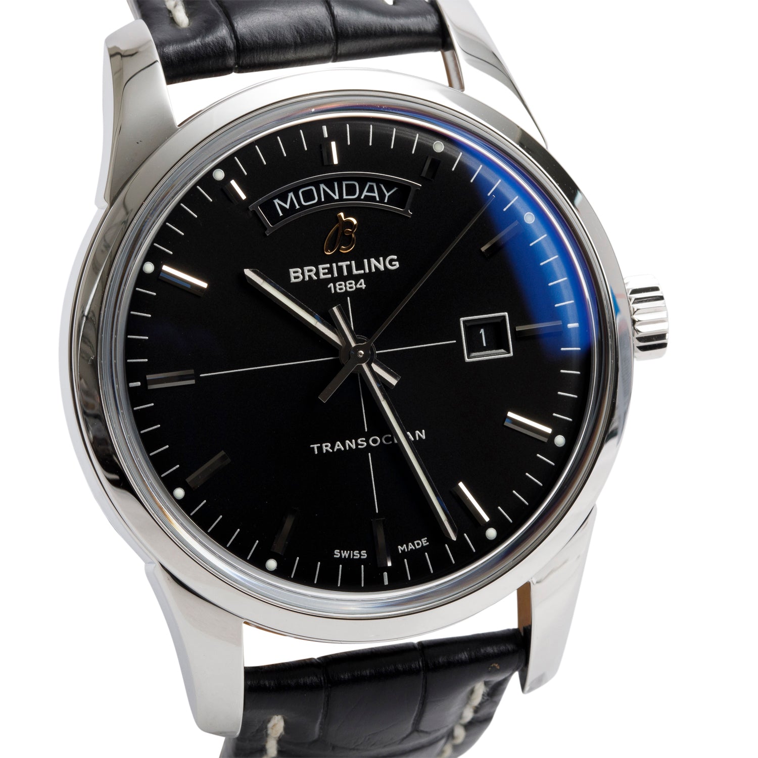 Breitling Stainless Steel Transocean Day & Date 43 MM Automatic Watch A45310 Black Dial w/ Box & Papers