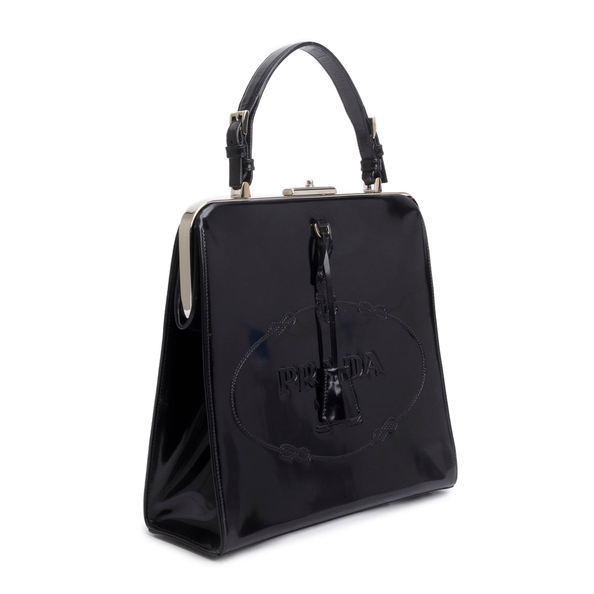 ◆タチカワ◆バーチカルブランド◆W430×H197◆O-2509BL6◆ Prada Black Spazzolato Logo Frame Handle Bag – OLIVER'S