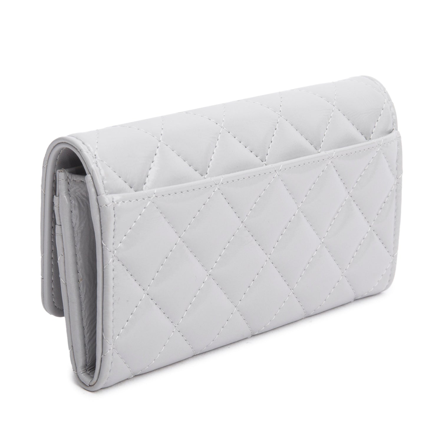 Chanel Grey Shiny Calfskin Leather Classic Small Flap Wallet w/ Box