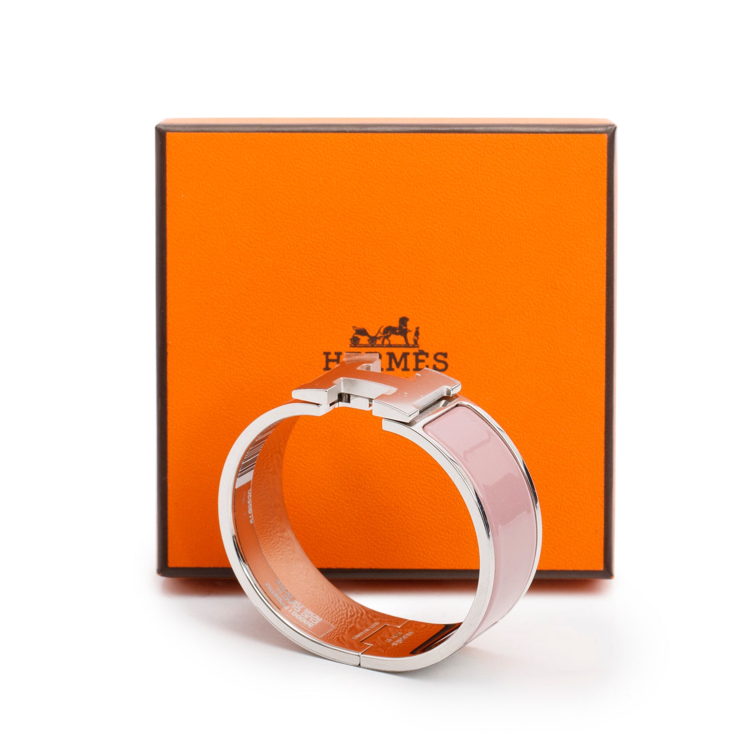 Hermes Palladium-Plated Bois de Rose Enamel Clic Clac H Bracelet w/ Box